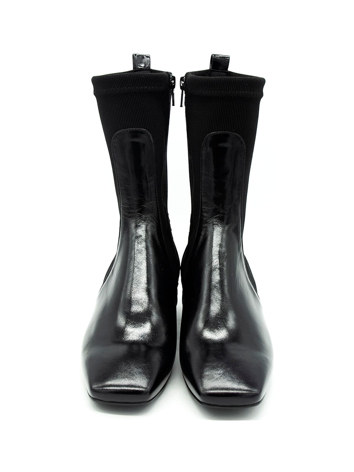 논더레스(NONTHELESS) 스퀘어 토 삭스부츠 / 글로시 블랙