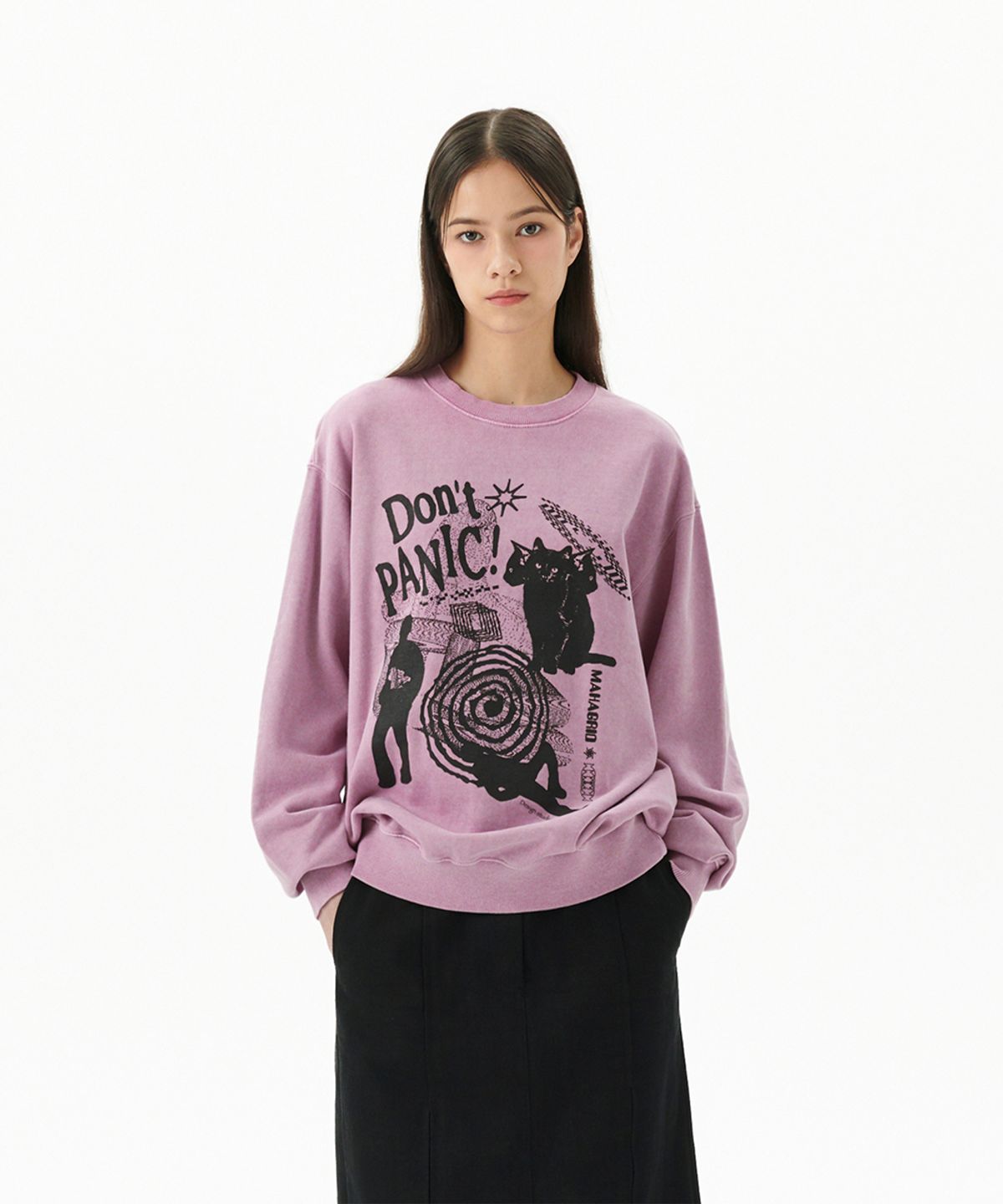 마하그리드(MAHAGRID) DON’T PANIC PIGMENT SWEATSHIRT PINK(MG2DSMM441A)