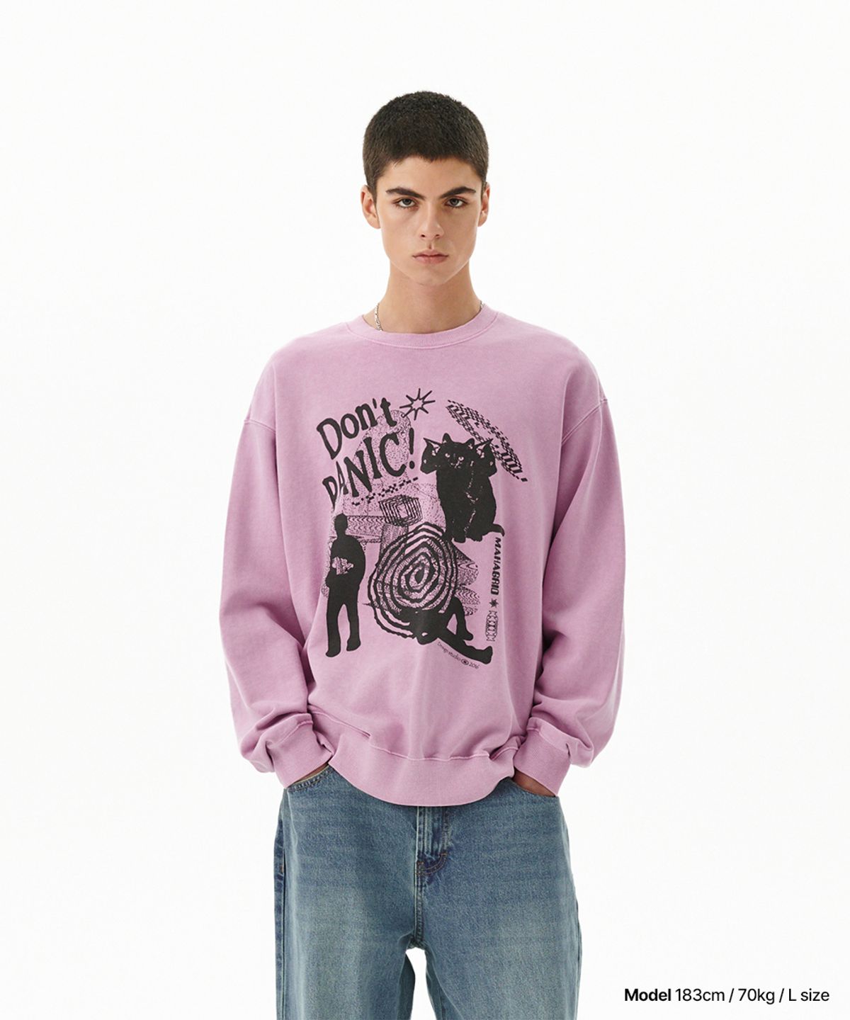 마하그리드(MAHAGRID) DON’T PANIC PIGMENT SWEATSHIRT PINK(MG2DSMM441A)