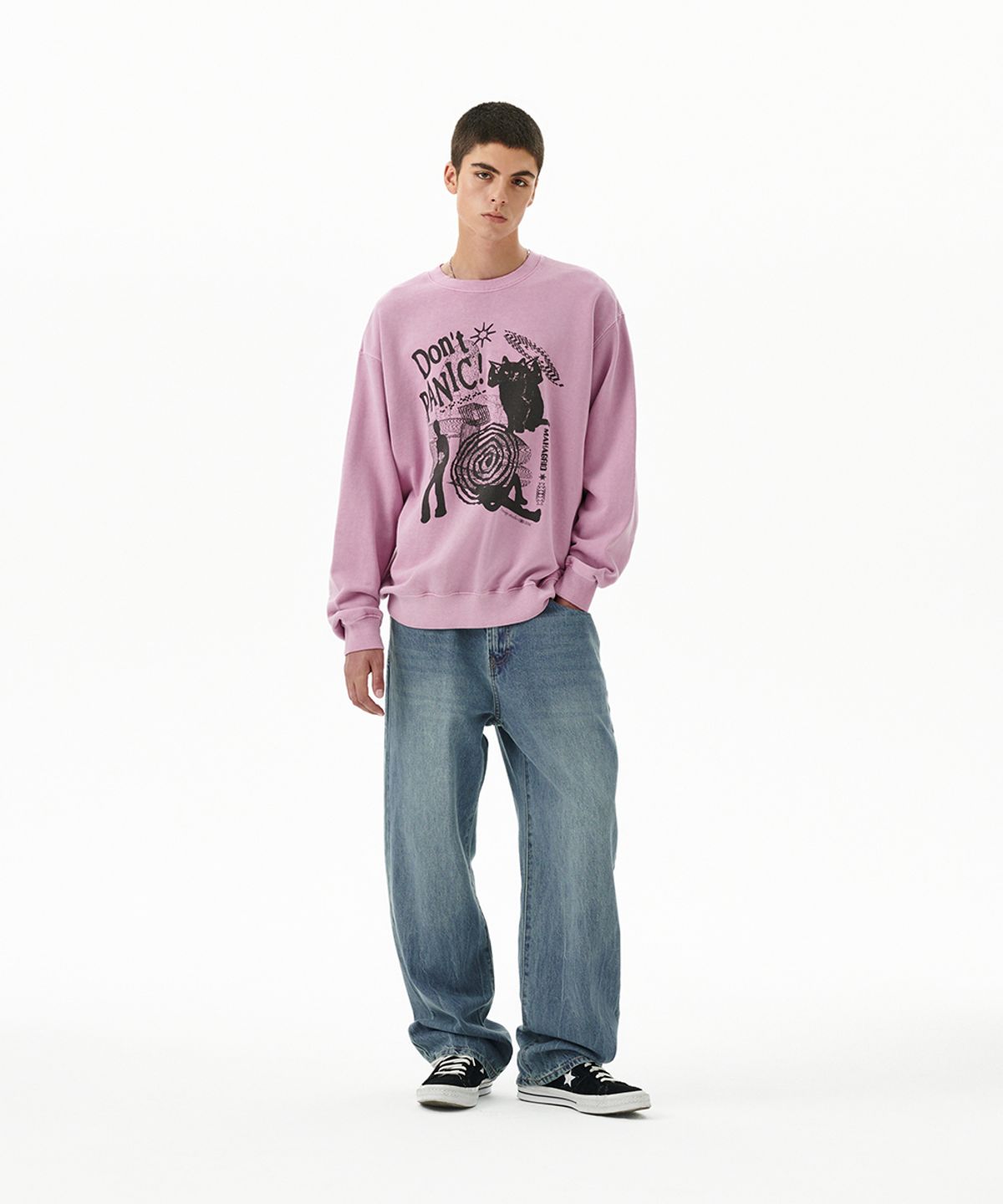 마하그리드(MAHAGRID) DON’T PANIC PIGMENT SWEATSHIRT PINK(MG2DSMM441A)