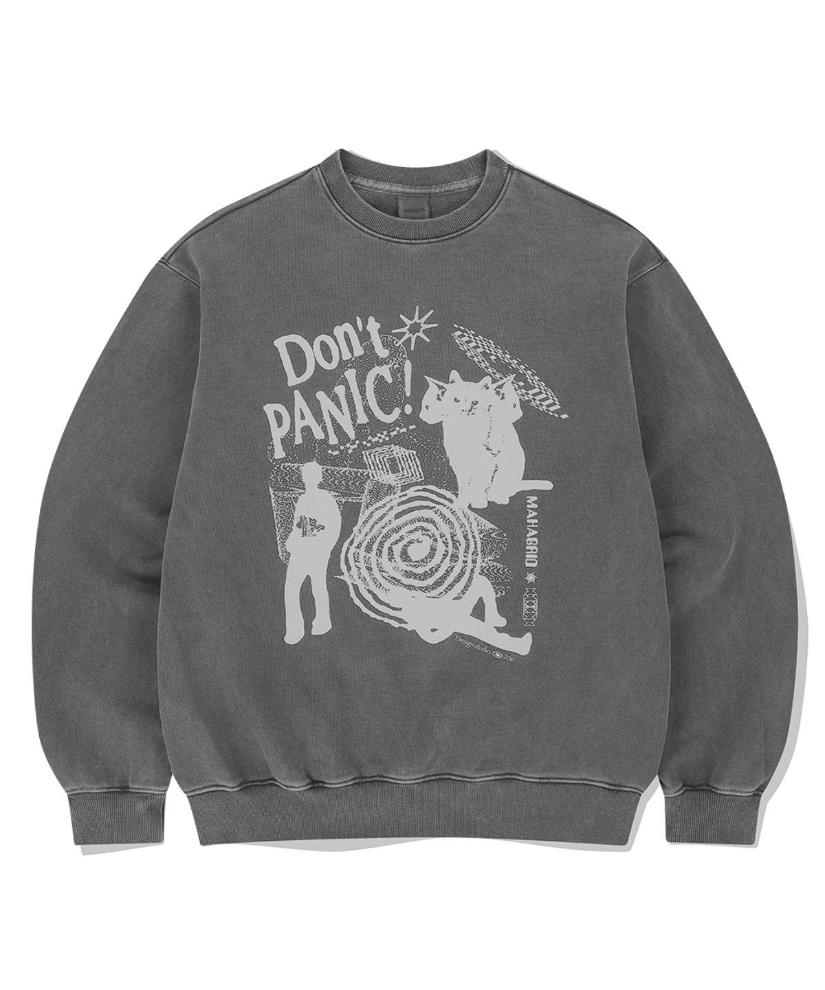 마하그리드(MAHAGRID) DON’T PANIC PIGMENT SWEATSHIRT CHARCOAL(MG2DSMM441A)