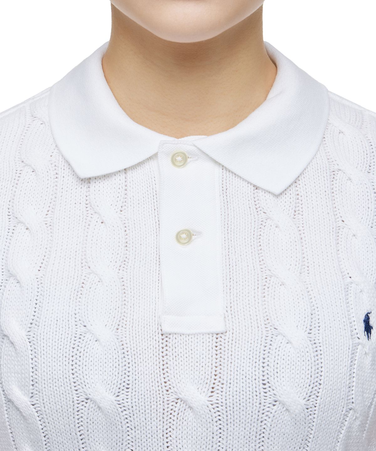 폴로 랄프 로렌(POLO RALPH LAUREN) W 슬림핏 케이블 니트 폴로 셔츠 - 화이트
