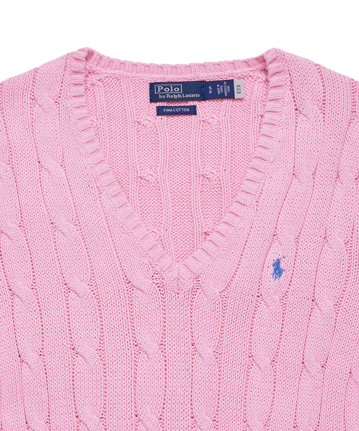 폴로 랄프 로렌(POLO RALPH LAUREN) W 케이블 니트 코튼 V넥 스웨터 - 핑크