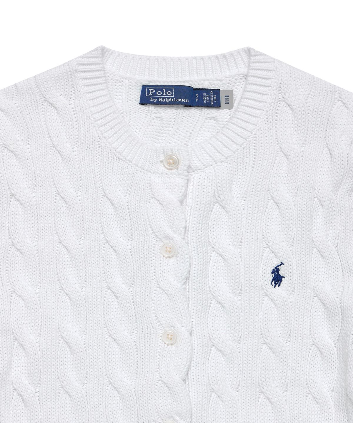 폴로 랄프 로렌(POLO RALPH LAUREN) W 케이블 니트 코튼 크루넥 카디건 - 화이트