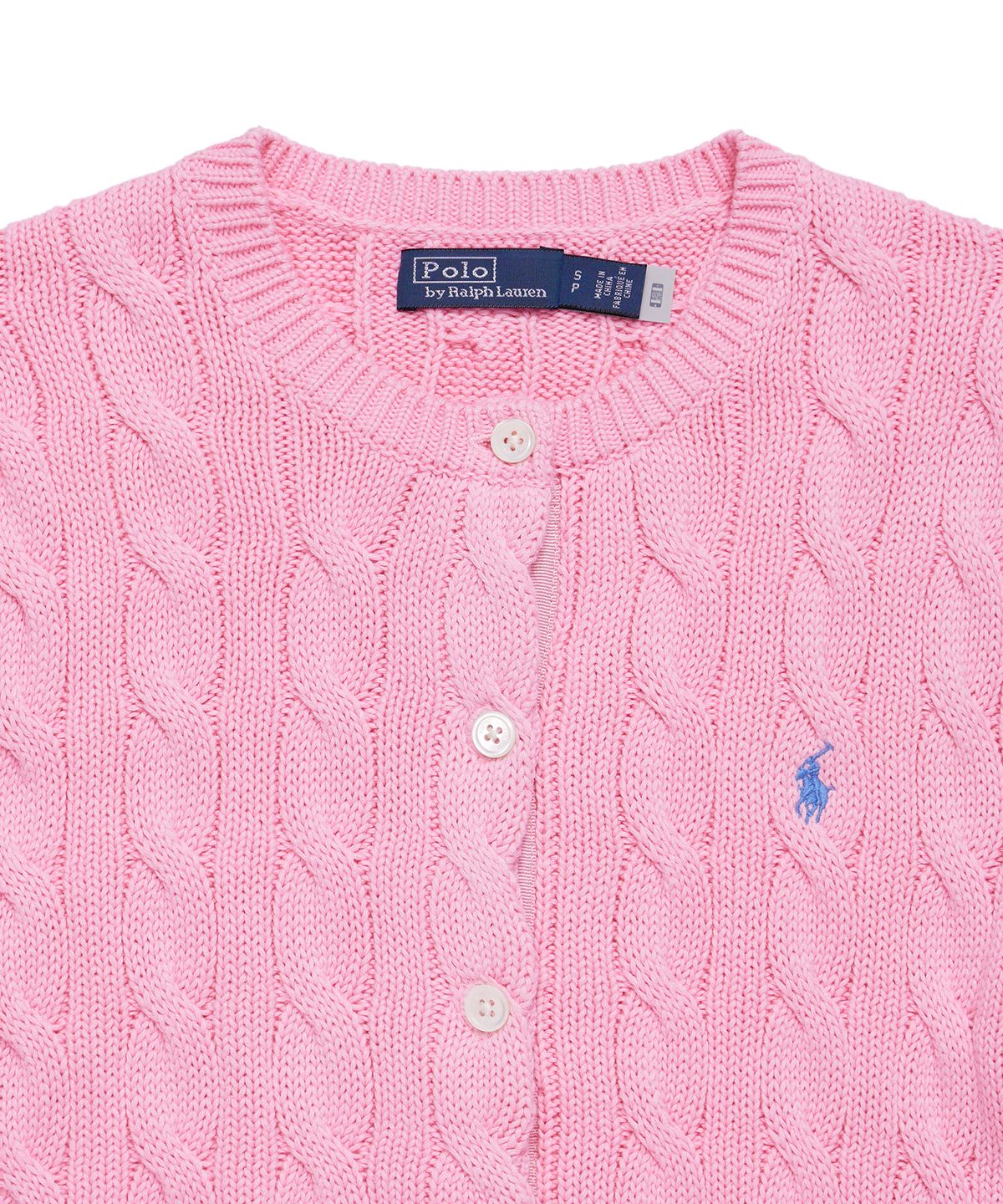 폴로 랄프 로렌(POLO RALPH LAUREN) W 케이블 니트 코튼 크루넥 카디건 - 핑크