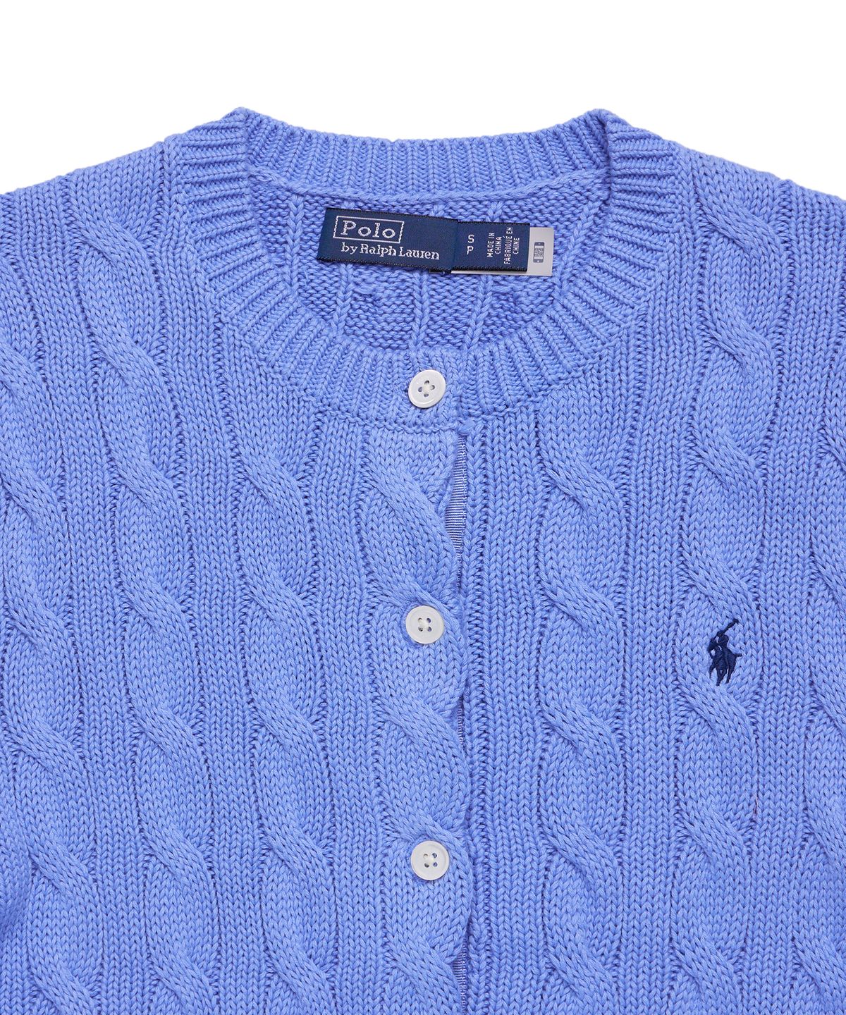 폴로 랄프 로렌(POLO RALPH LAUREN) W 케이블 니트 코튼 크루넥 카디건 - 블루
