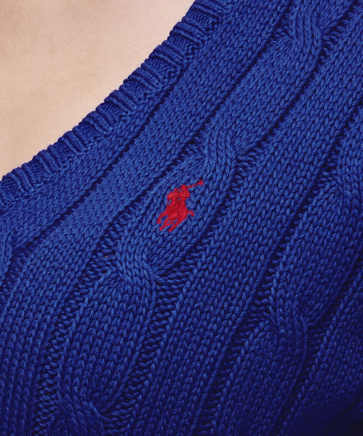 폴로 랄프 로렌(POLO RALPH LAUREN) W 케이블 니트 코튼 V넥 스웨터 - 블루