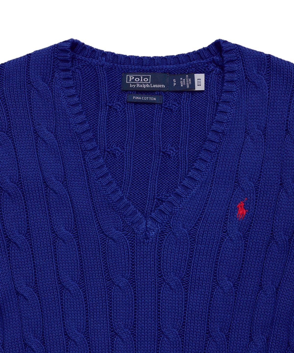 폴로 랄프 로렌(POLO RALPH LAUREN) W 케이블 니트 코튼 V넥 스웨터 - 블루