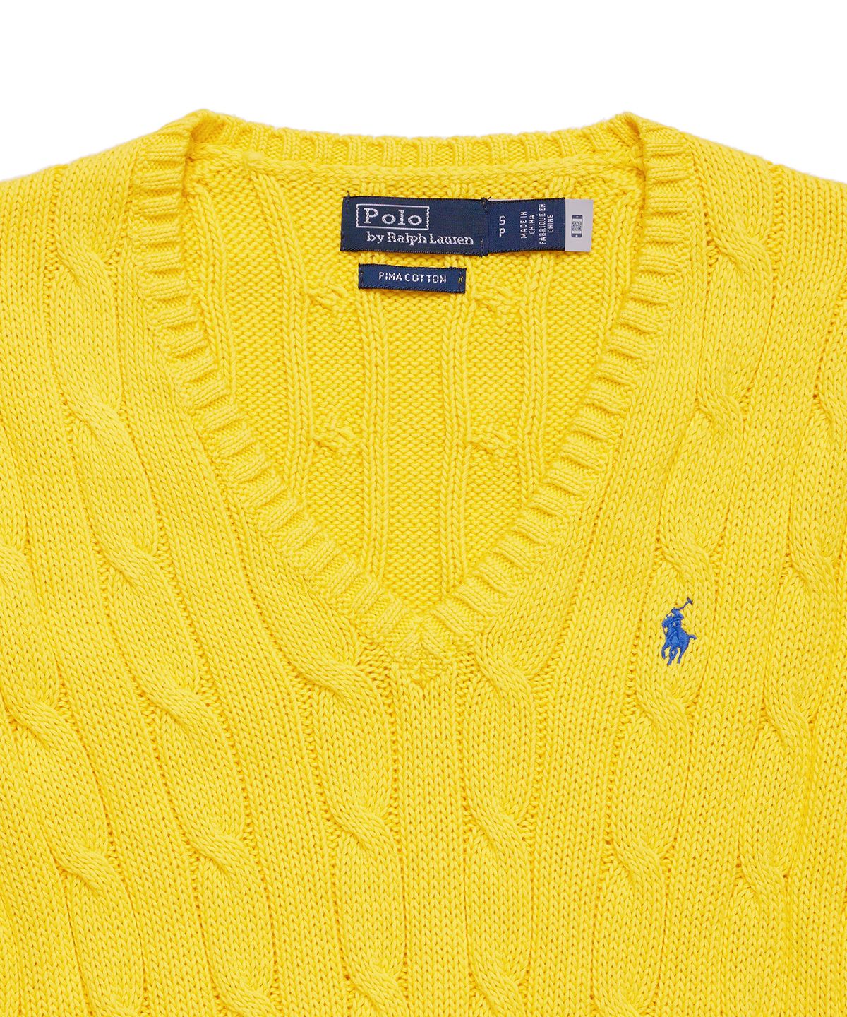 폴로 랄프 로렌(POLO RALPH LAUREN) W 케이블 니트 코튼 V넥 스웨터 - 옐로우