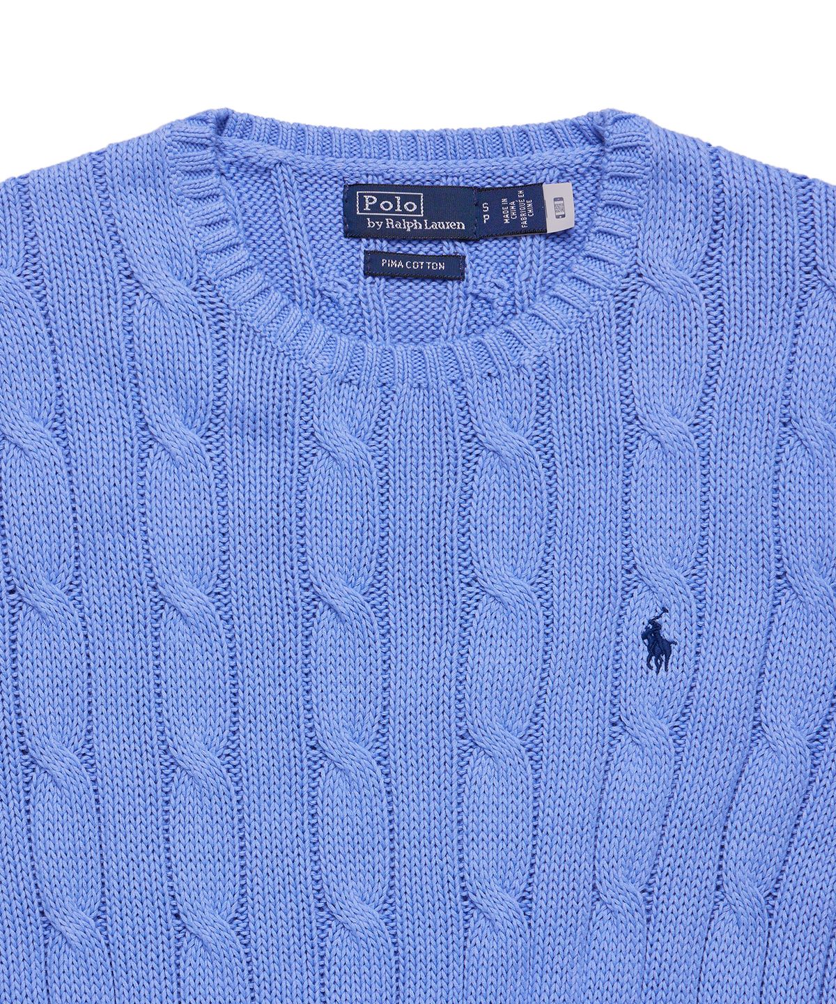 폴로 랄프 로렌(POLO RALPH LAUREN) W 케이블 니트 코튼 크루넥 스웨터 - 블루