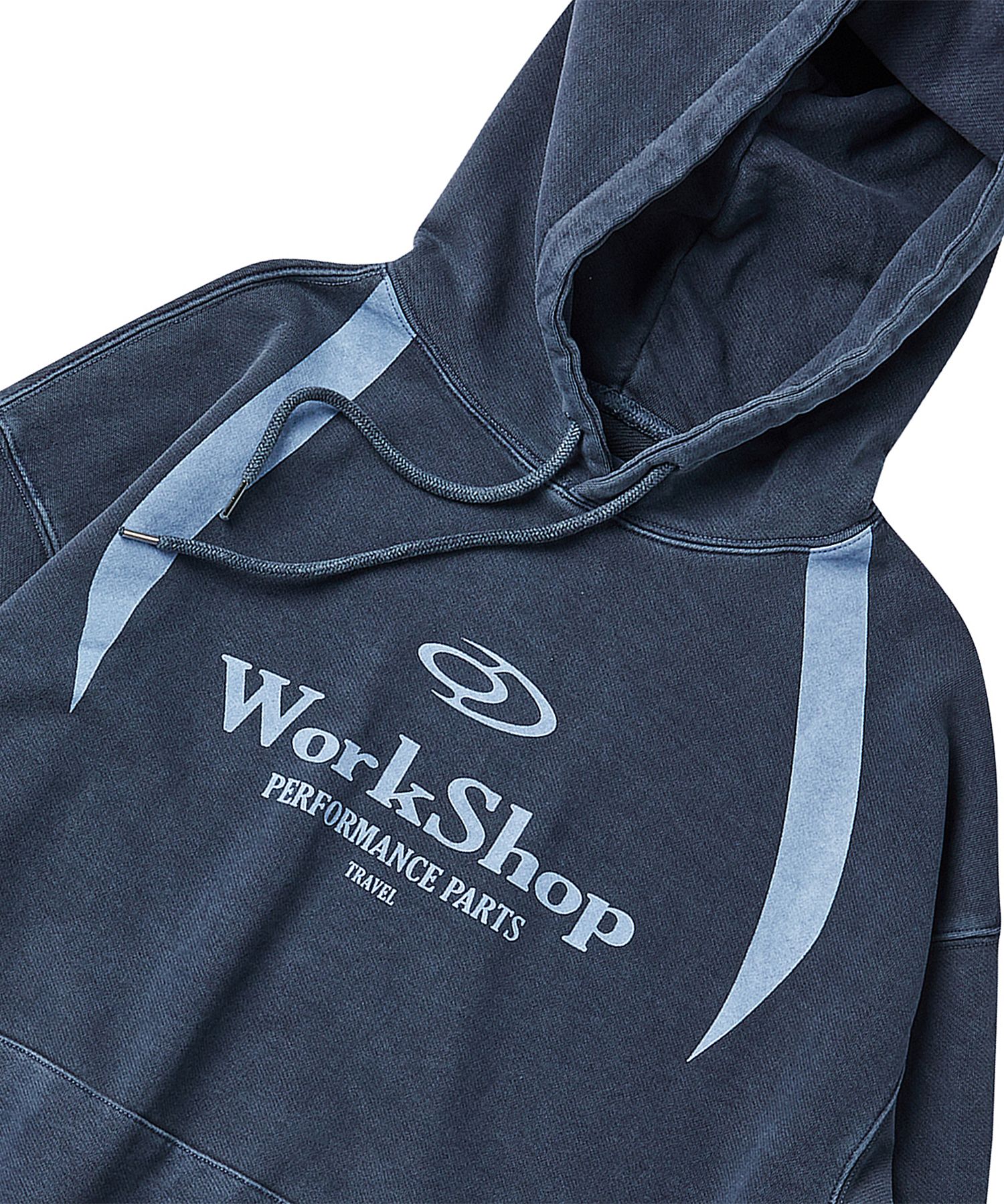 MUSINSA | TRAVEL workshop division pigment hoodie dark blue
