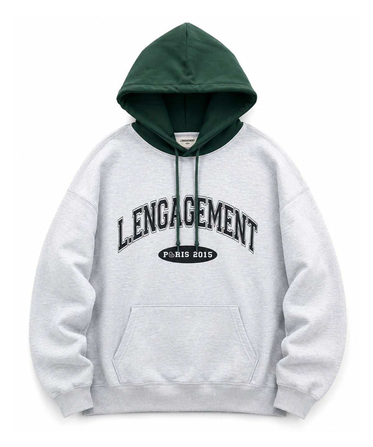 랑가주망(LENGAGEMENT) 아치 로고 믹스 후드티 [멜란지-그린]