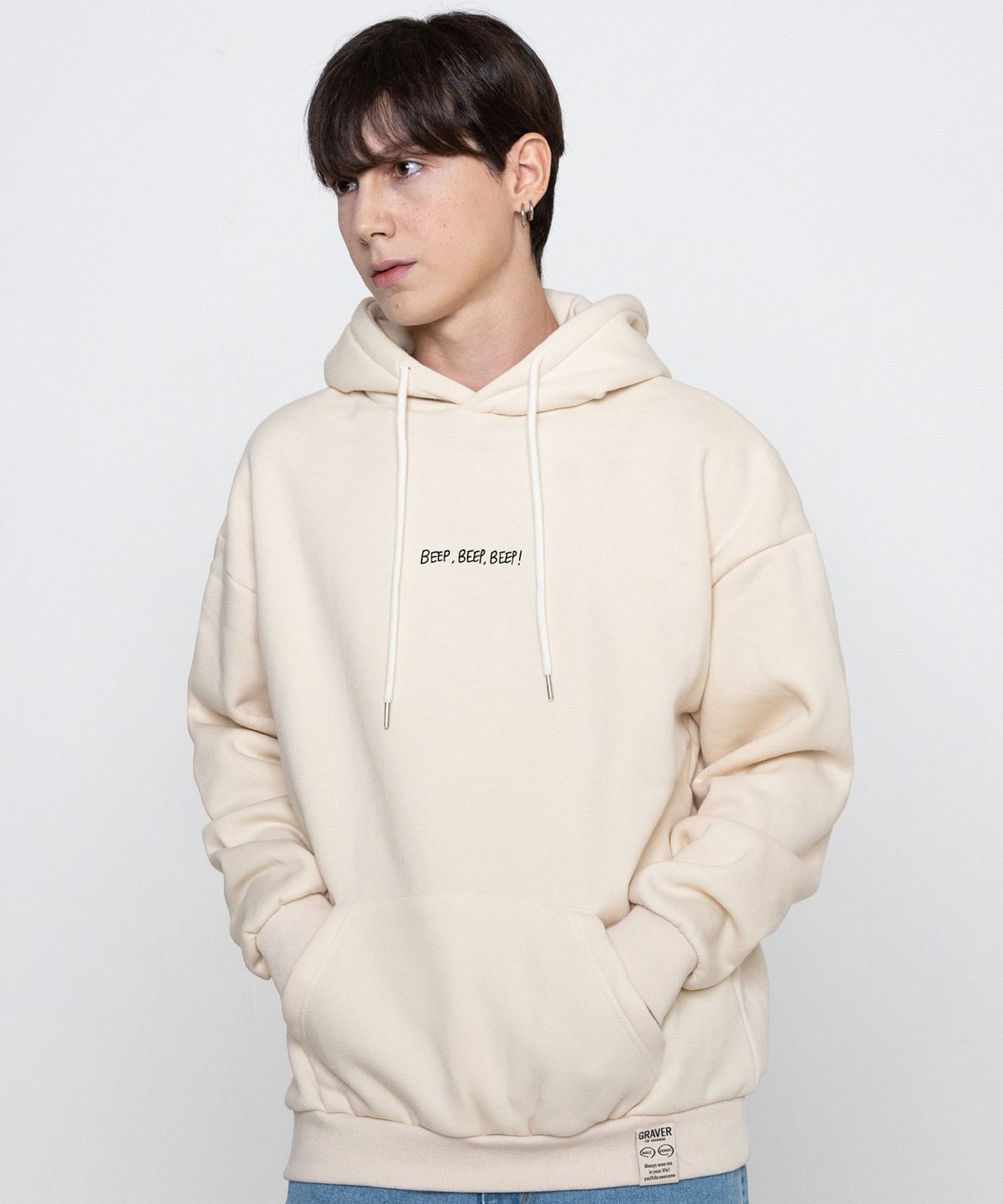 그레이버(GRAVER) [UNISEX]BEEP 클린 덕 스마일 후드티_크림