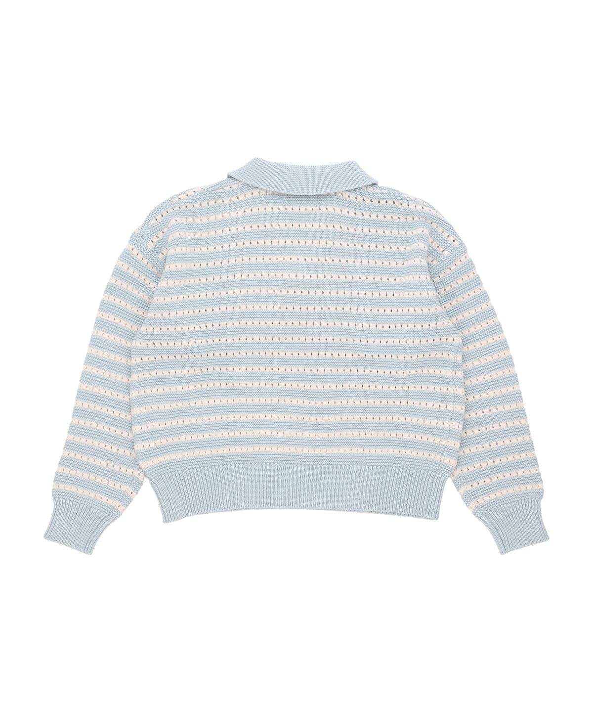 꼬모니노즈(COMONINOZ) W CROCHET STRIPE PULLOVER [SKY BLUE]