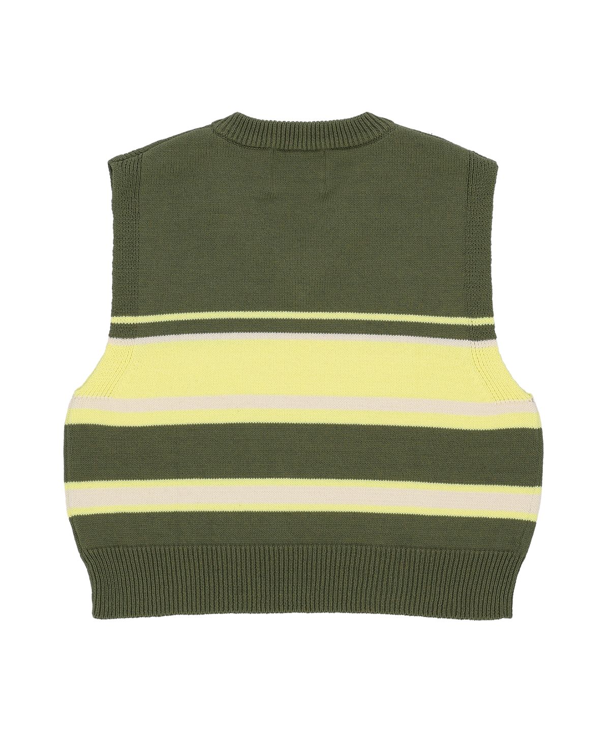 꼬모니노즈(COMONINOZ) STRIPE KNIT VEST [KHAKI]