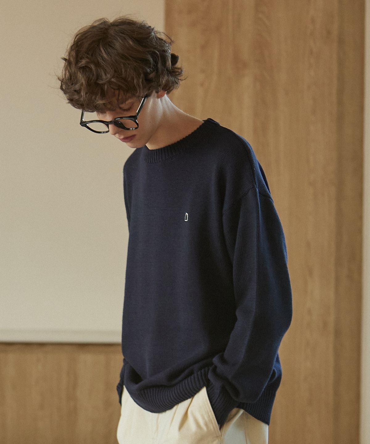 꼬모니노즈(COMONINOZ) BASIC KNIT PULLOVER [NAVY]