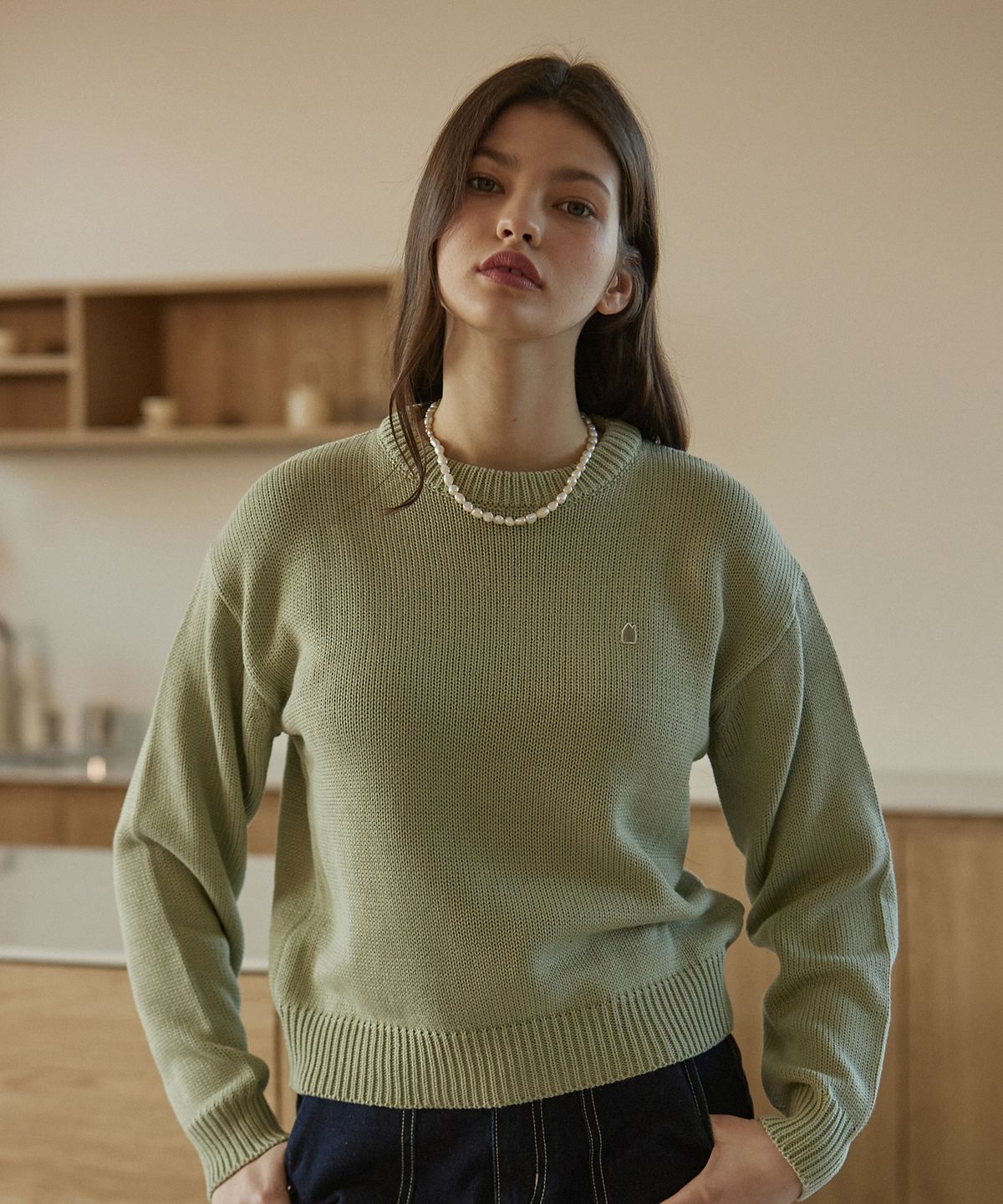 꼬모니노즈(COMONINOZ) BASIC KNIT PULLOVER [MINT]