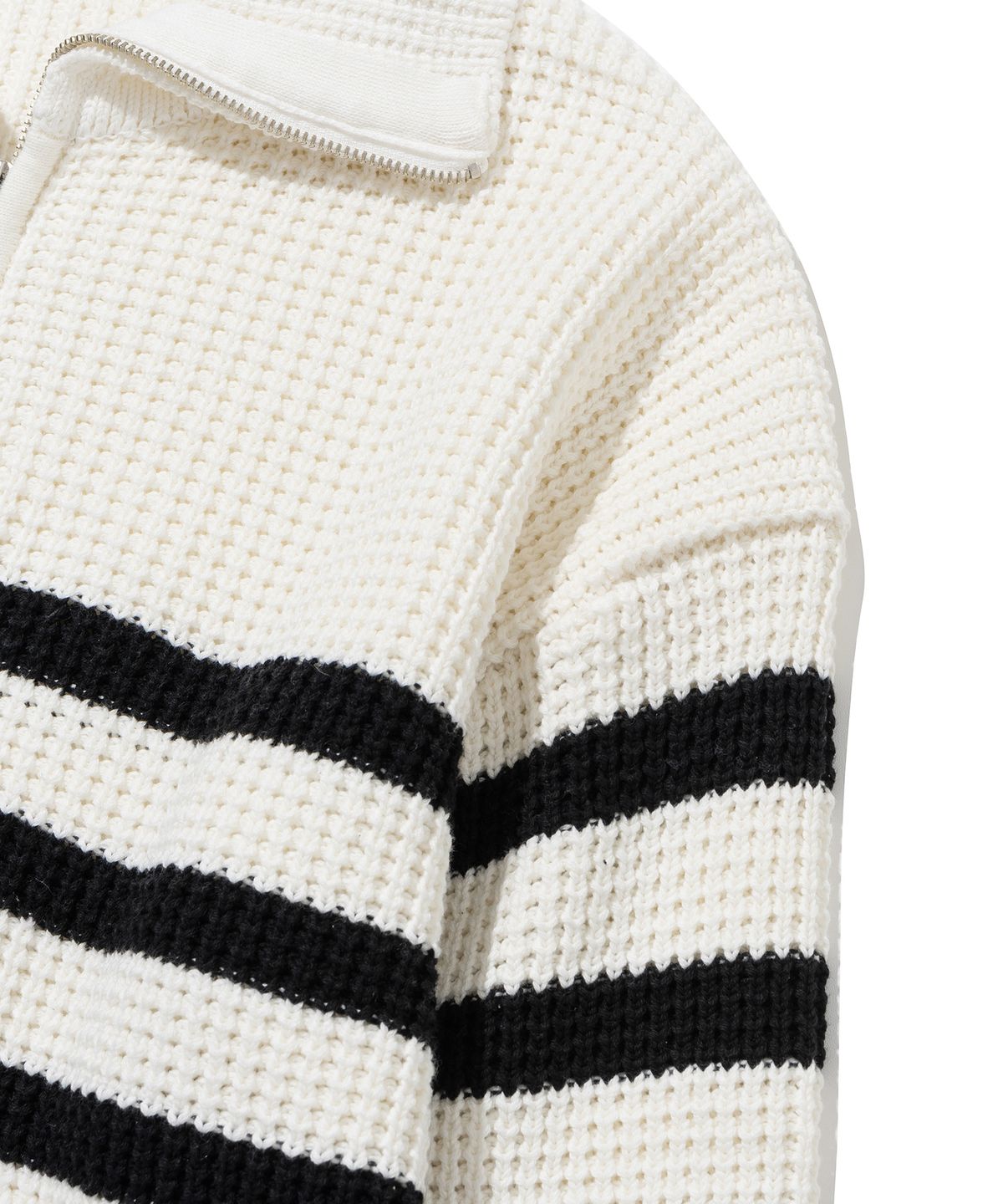 니티드(KNITTED) 소프트코튼 헤비 와플 하프 집업 니트 STRIPE IVORY