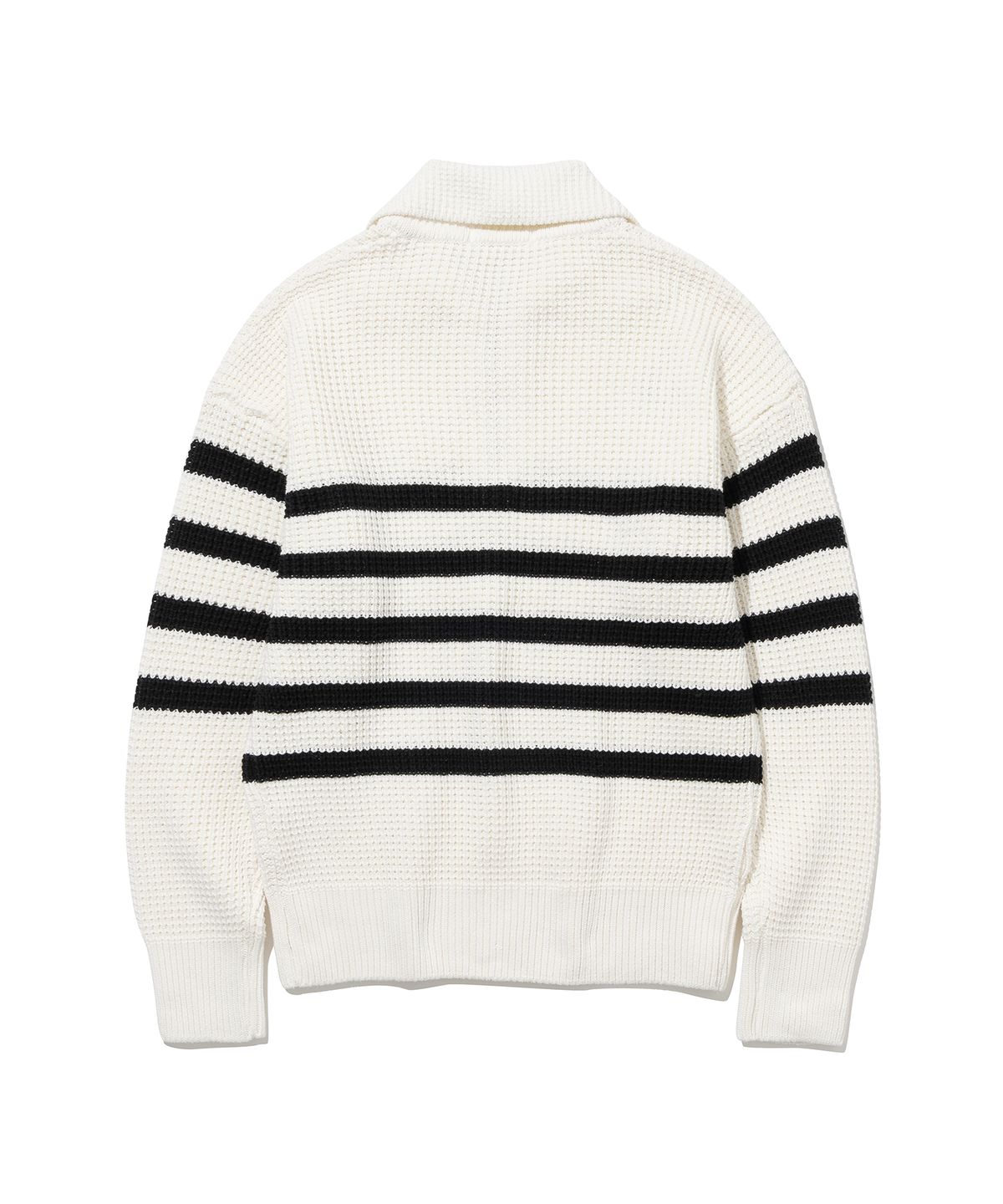 니티드(KNITTED) 소프트코튼 헤비 와플 하프 집업 니트 STRIPE IVORY