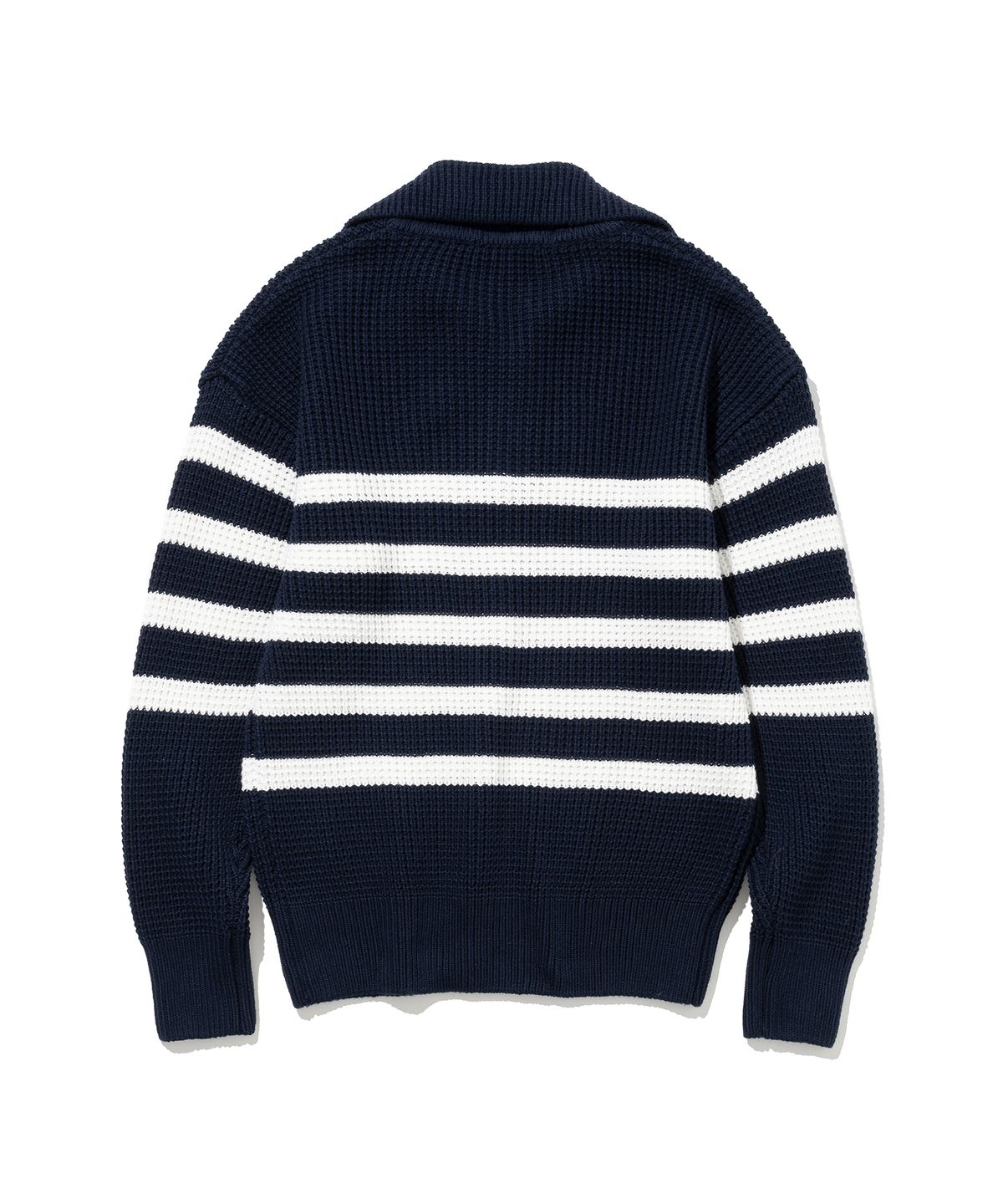 니티드(KNITTED) 소프트코튼 헤비 와플 하프 집업 니트 STRIPE NAVY