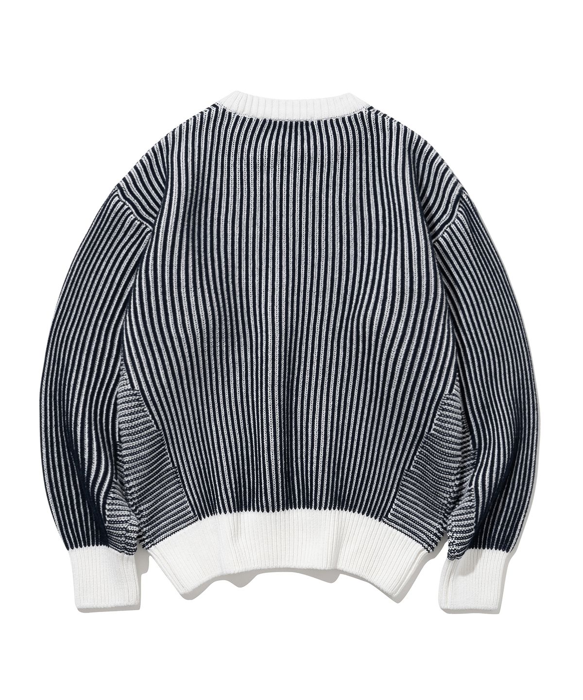 니티드(KNITTED) [니티드X깡스타일리스트] 코튼 미니멀 라운드 니트 STRIPE NAVY