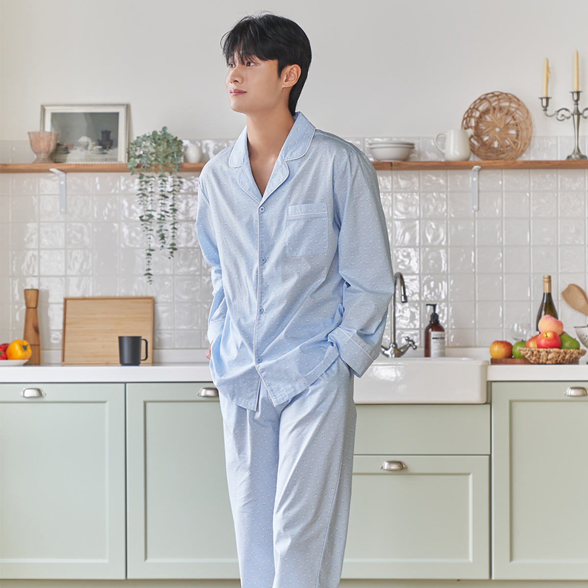 안파(ANPA) 커플 잠옷 하늘냥이 스카이블루 긴팔 ANPA30