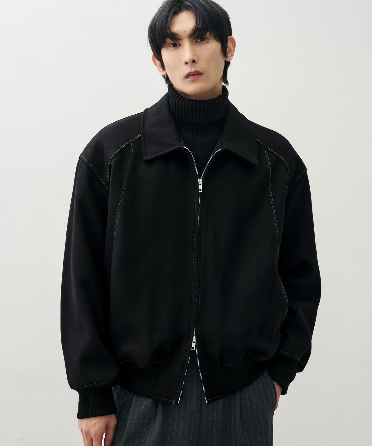 드로우핏(DRAW FIT) 울 스타디움 라인 집업 자켓 [BLACK]