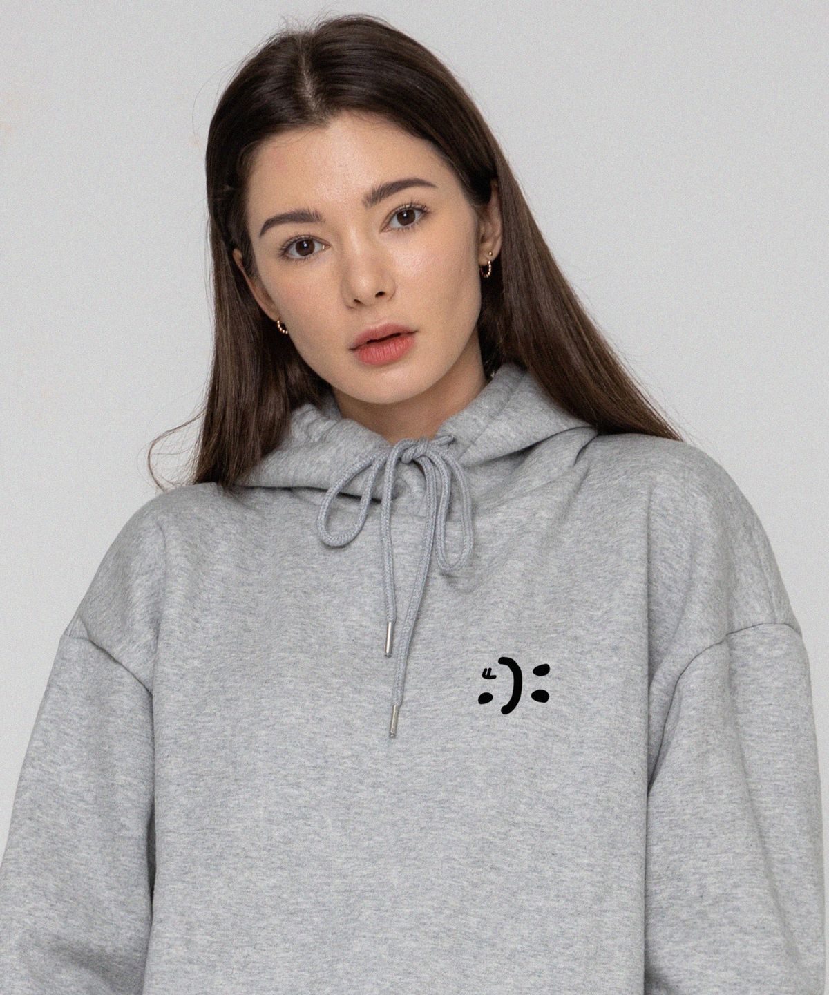 그레이버(GRAVER) [UNISEX]스몰 더블 드로잉스마일 후드티_그레이