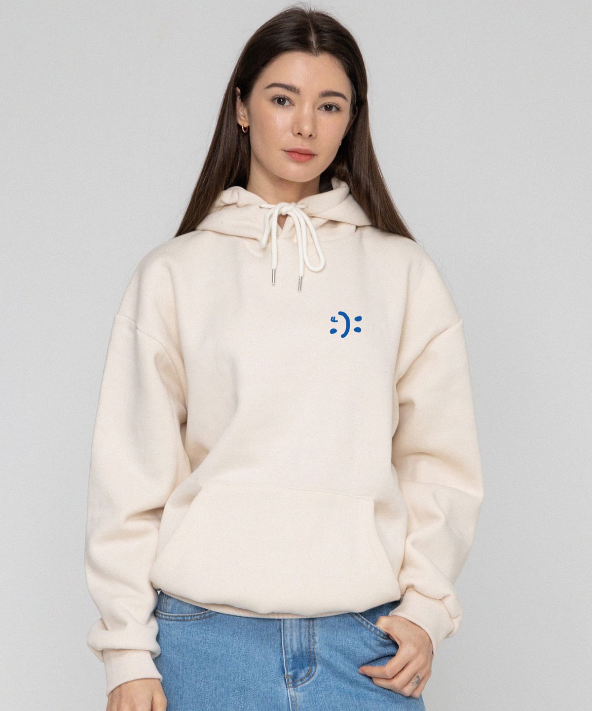 그레이버(GRAVER) [UNISEX]스몰 더블 드로잉스마일 후드티_크림