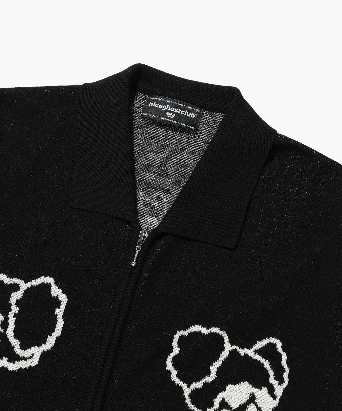 나이스고스트클럽(NICEGHOSTCLUB) JUGGLING SKELETONS HALF KNIT ZIP UP POLO_BLACK(NG2DSUK681A)
