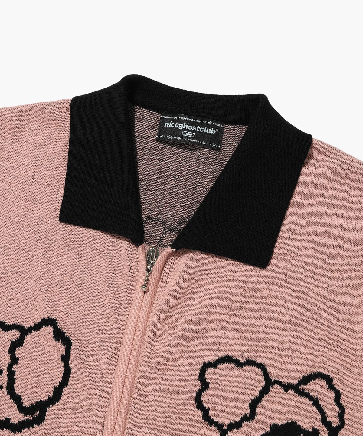 나이스고스트클럽(NICEGHOSTCLUB) JUGGLING SKELETONS HALF KNIT ZIP UP POLO_PINK(NG2DSUK681A)