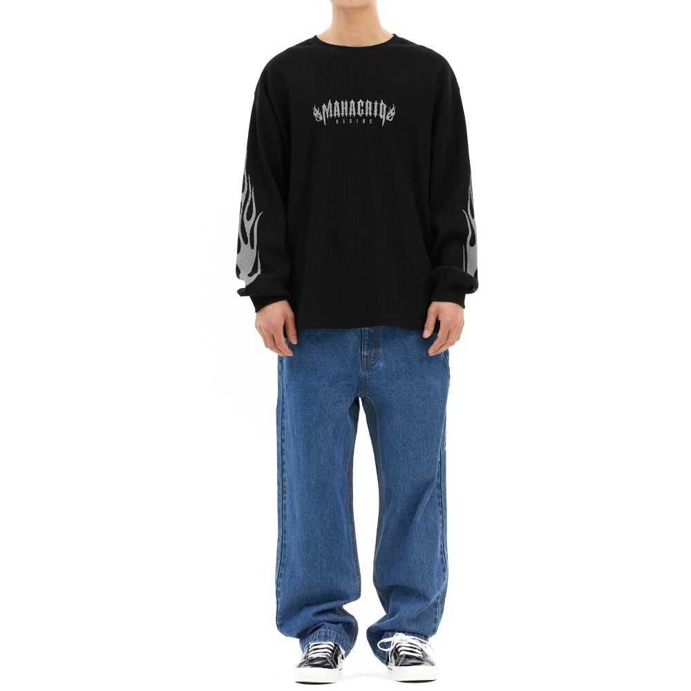 MUSINSA | MAHAGRID FLAME WAFFLE LS T-Shirt BLACK(MG2DSMT555A)