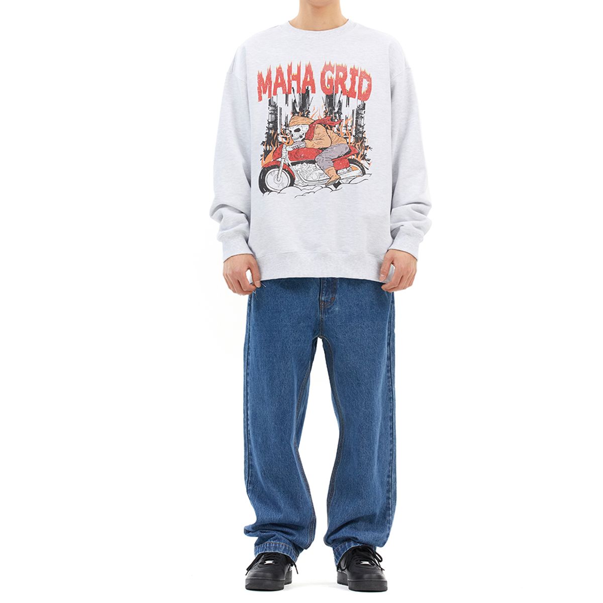 마하그리드(MAHAGRID) SKELETON RIDER SWEATSHIRT LIGHT GREY(MG2DSMM443A)