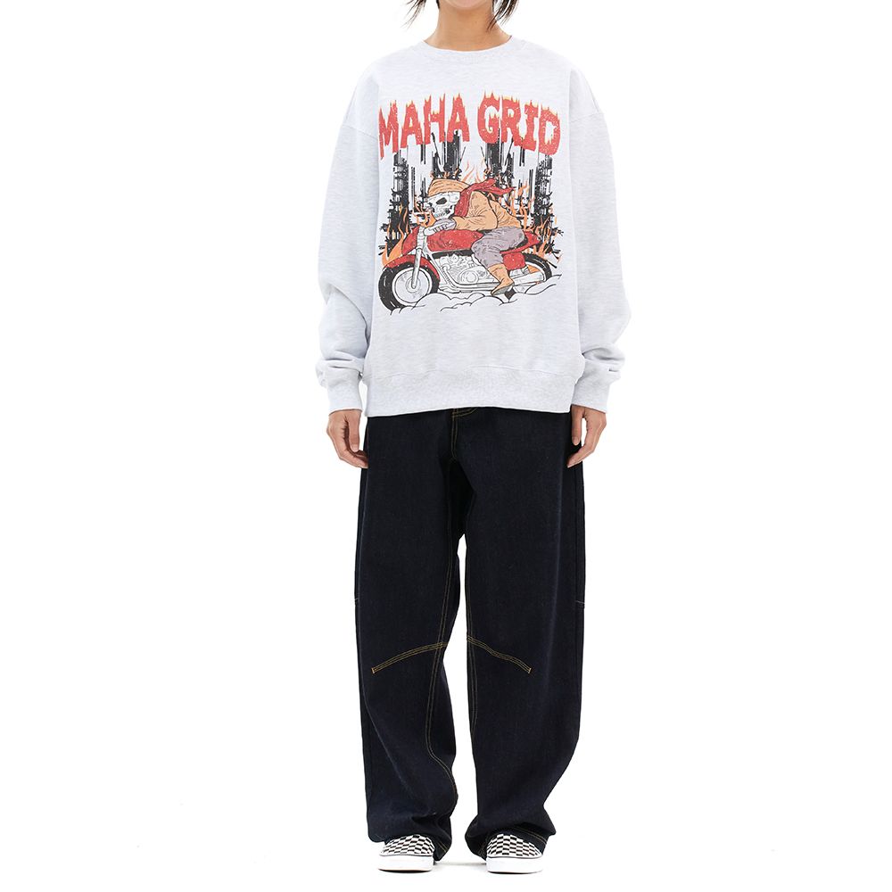 MUSINSA | MAHAGRID SKELETON RIDER SWEATSHIRT LIGHT GRAY