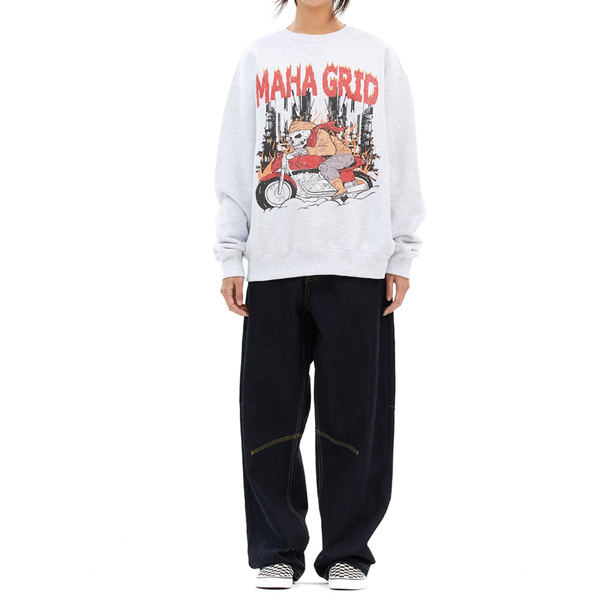 마하그리드(MAHAGRID) SKELETON RIDER SWEATSHIRT LIGHT GREY(MG2DSMM443A)