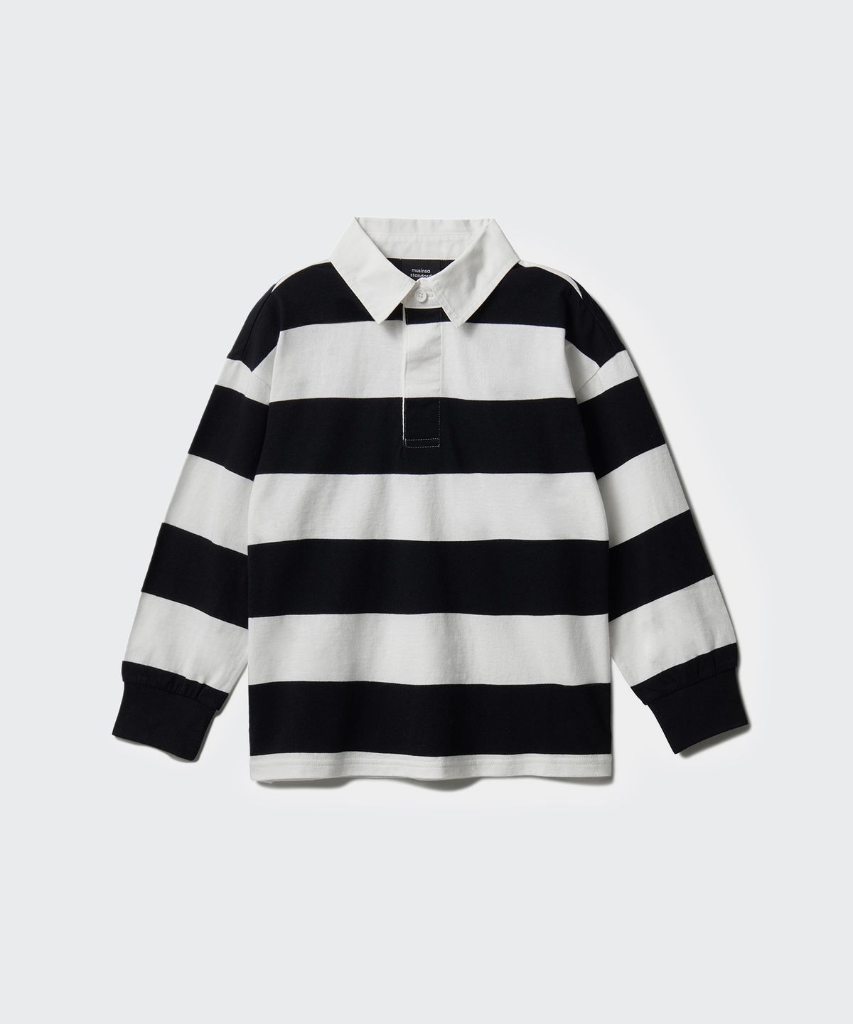무신사 스탠다드 키즈(MUSINSA STANDARD KIDS) 스트라이프 럭비 셔츠 [블랙/화이트]