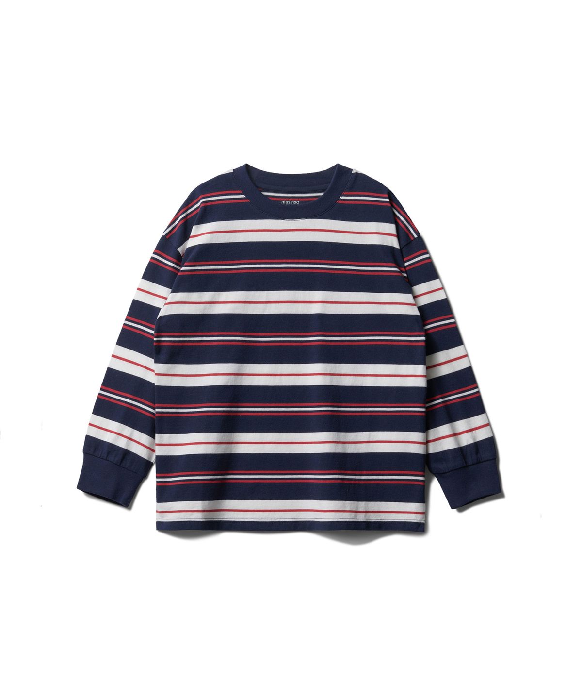 무신사 스탠다드 키즈(MUSINSA STANDARD KIDS) 멀티 스트라이프 크루 넥 긴소매 티셔츠 1 [네이비]