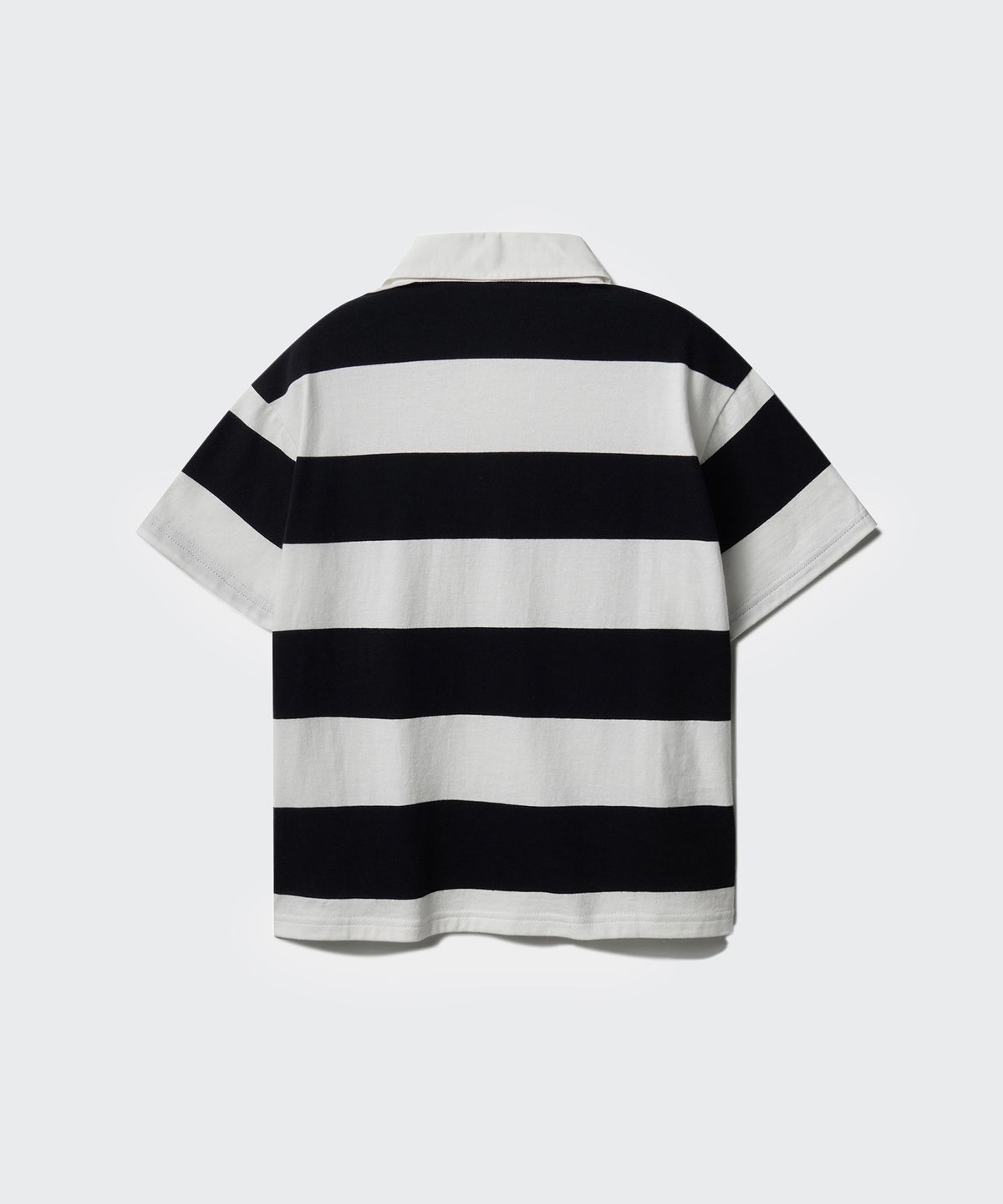 무신사 스탠다드 키즈(MUSINSA STANDARD KIDS) 스트라이프 반소매 럭비 셔츠 [블랙/화이트]