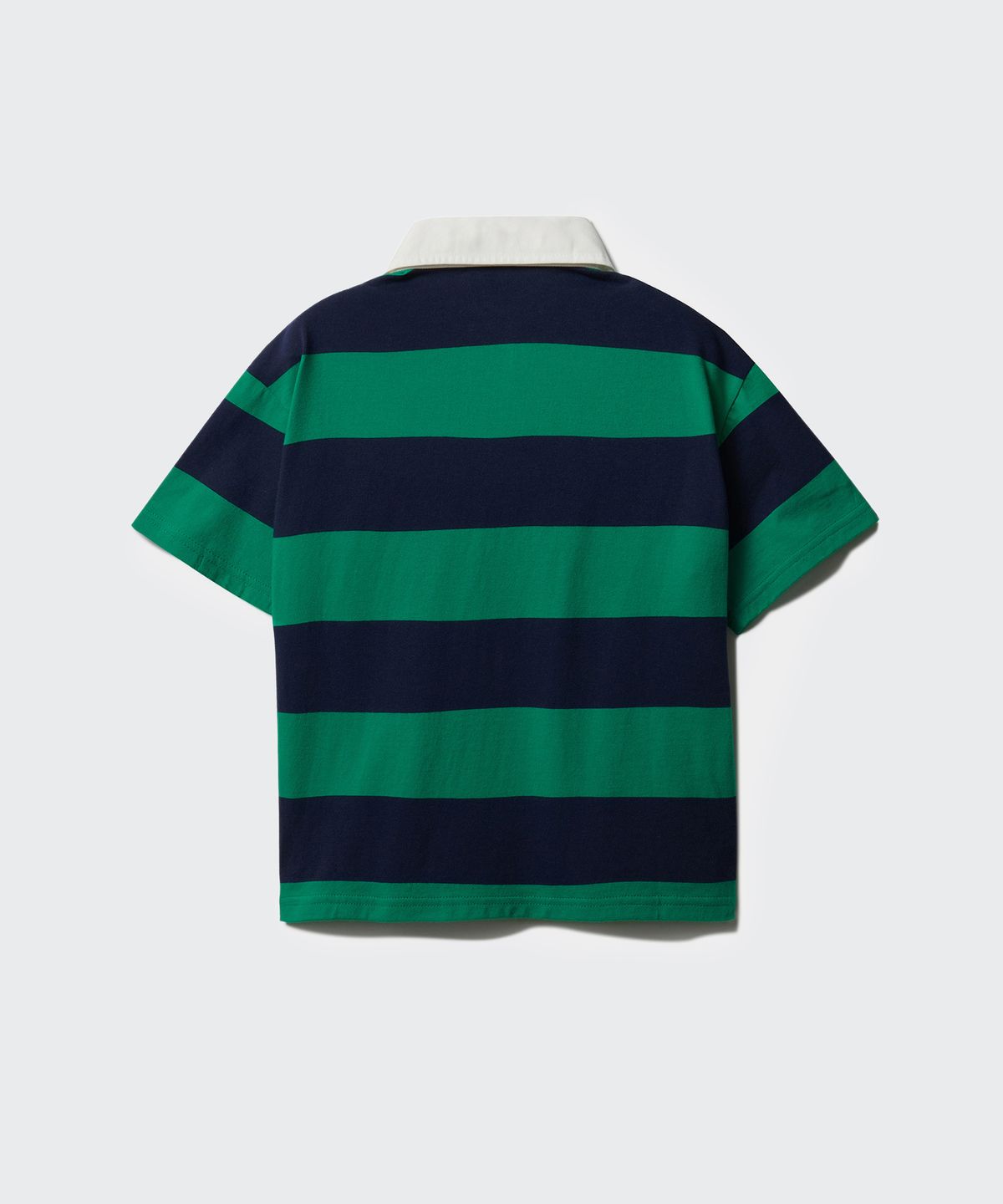 무신사 스탠다드 키즈(MUSINSA STANDARD KIDS) 스트라이프 반소매 럭비 셔츠 [네이비/그린]