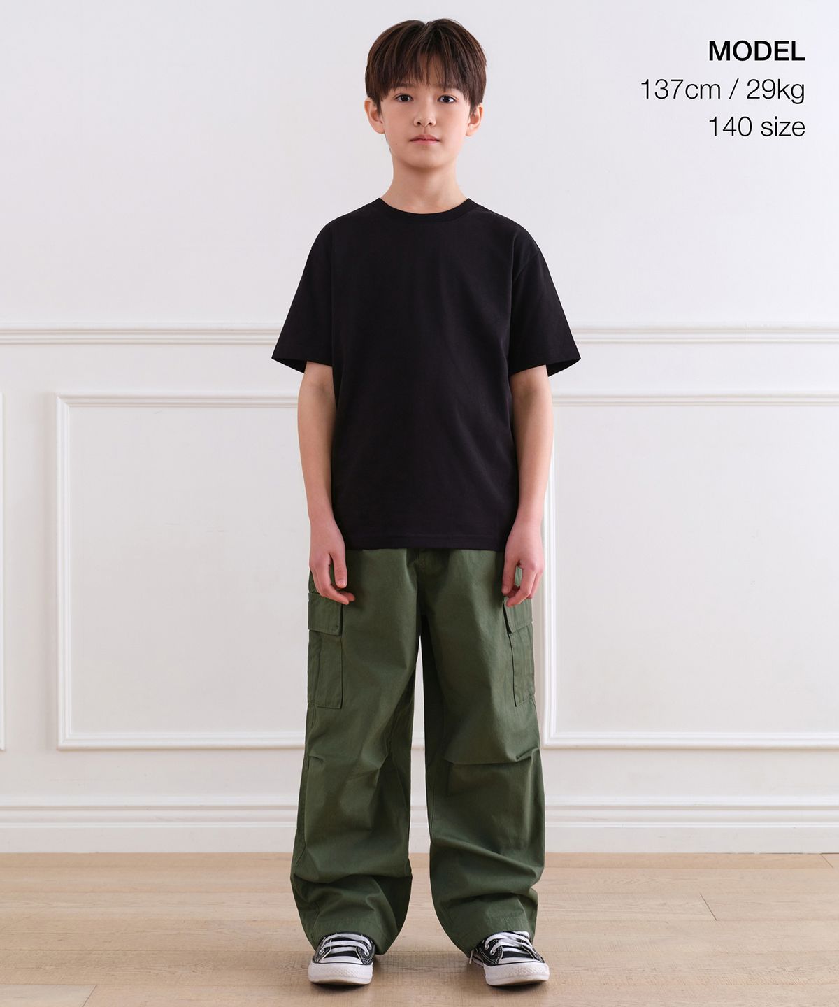 무신사 스탠다드 키즈(MUSINSA STANDARD KIDS) [쿨탠다드] 릴렉스드 크루 넥 티셔츠 [블랙]