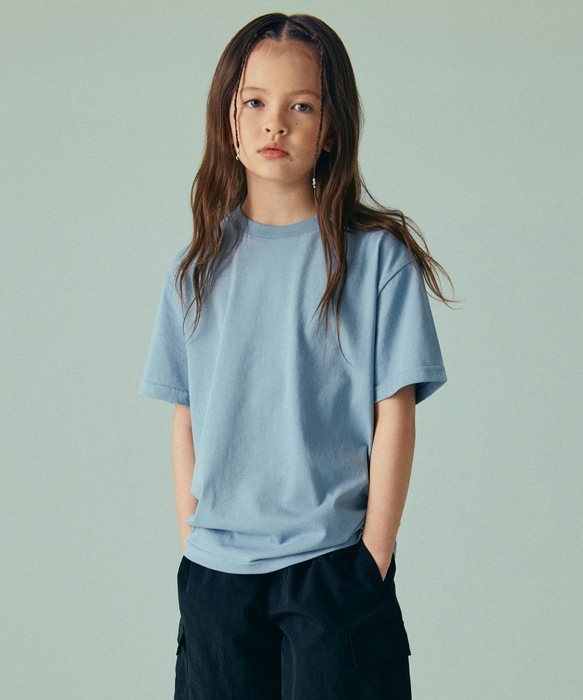 무신사 스탠다드 키즈(MUSINSA STANDARD KIDS) [쿨탠다드] 릴렉스드 크루 넥 티셔츠 [스카이 블루]