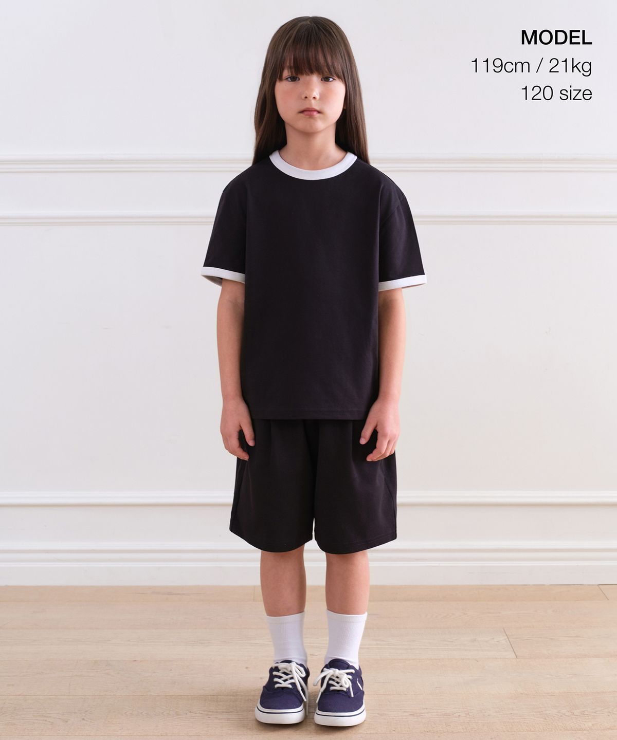무신사 스탠다드 키즈(MUSINSA STANDARD KIDS) 릴렉스드 링거 티셔츠 [블랙]