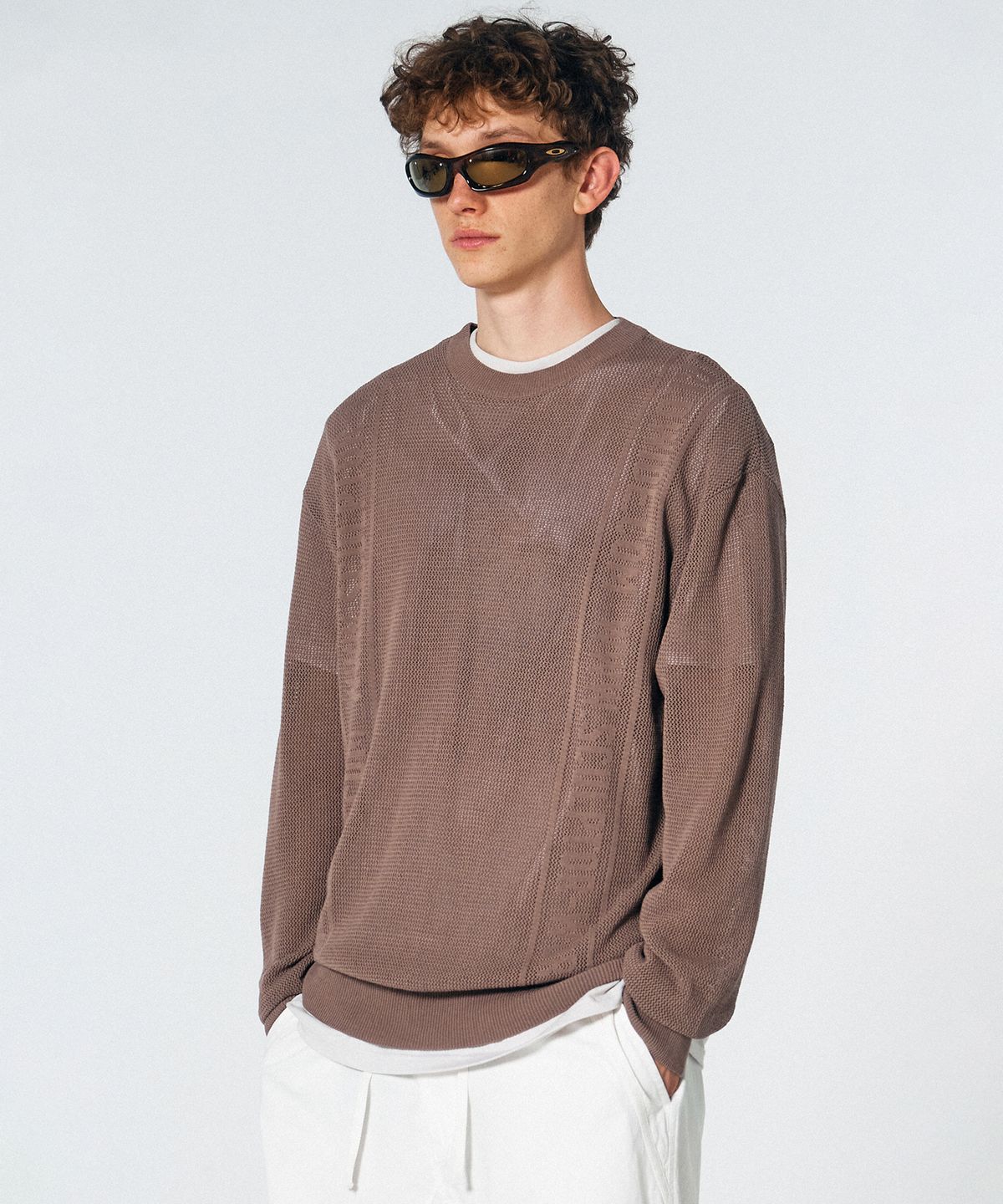 스컬프터(SCULPTOR) Striped Mesh Sweater Toast