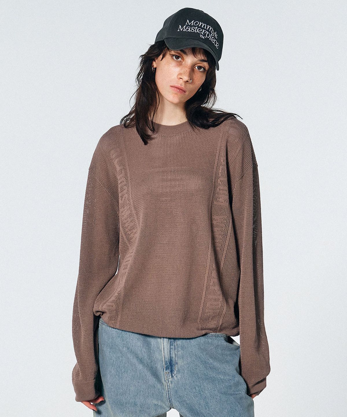 스컬프터(SCULPTOR) Striped Mesh Sweater Toast