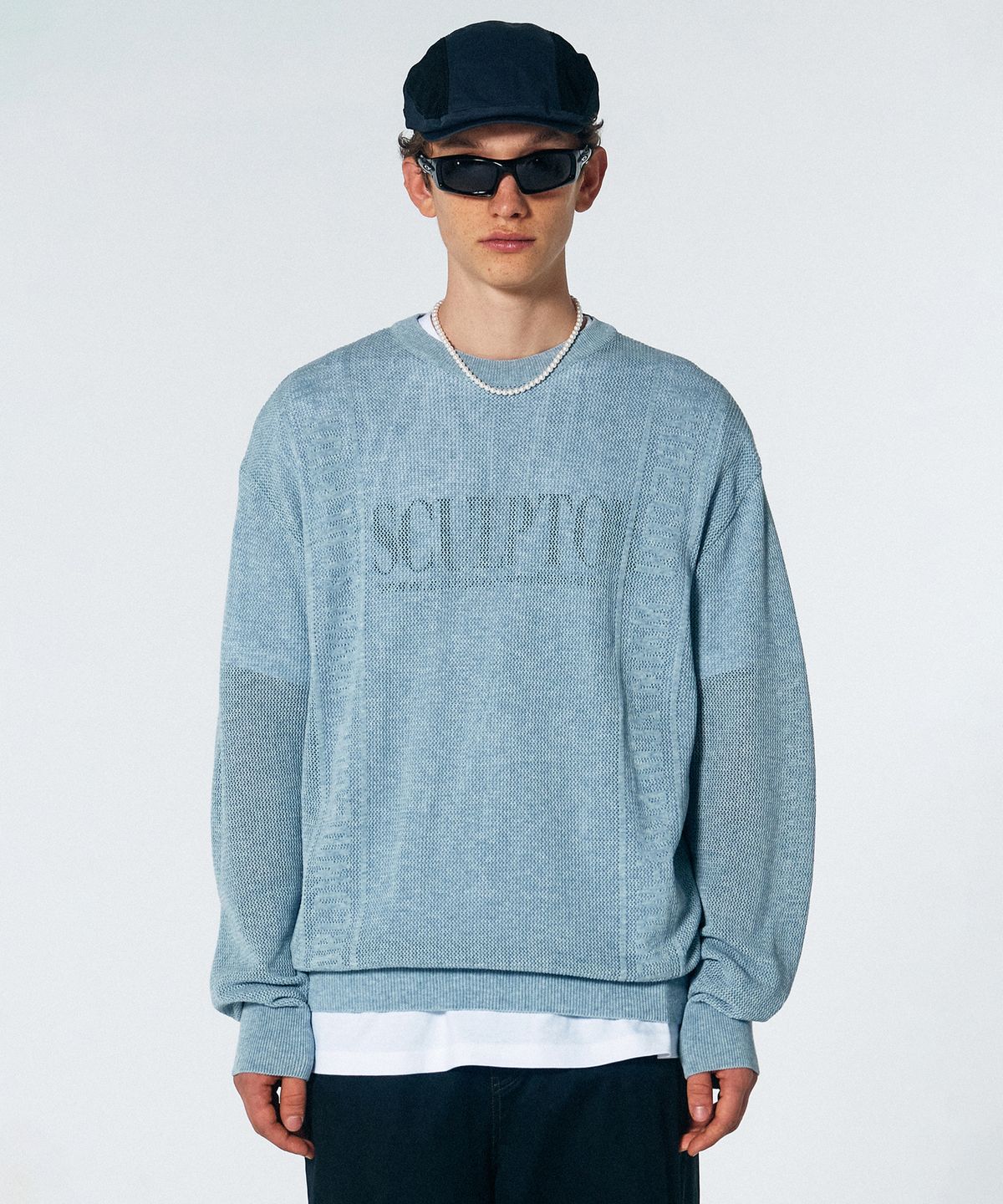 스컬프터(SCULPTOR) Striped Mesh Sweater Gloomy Sky