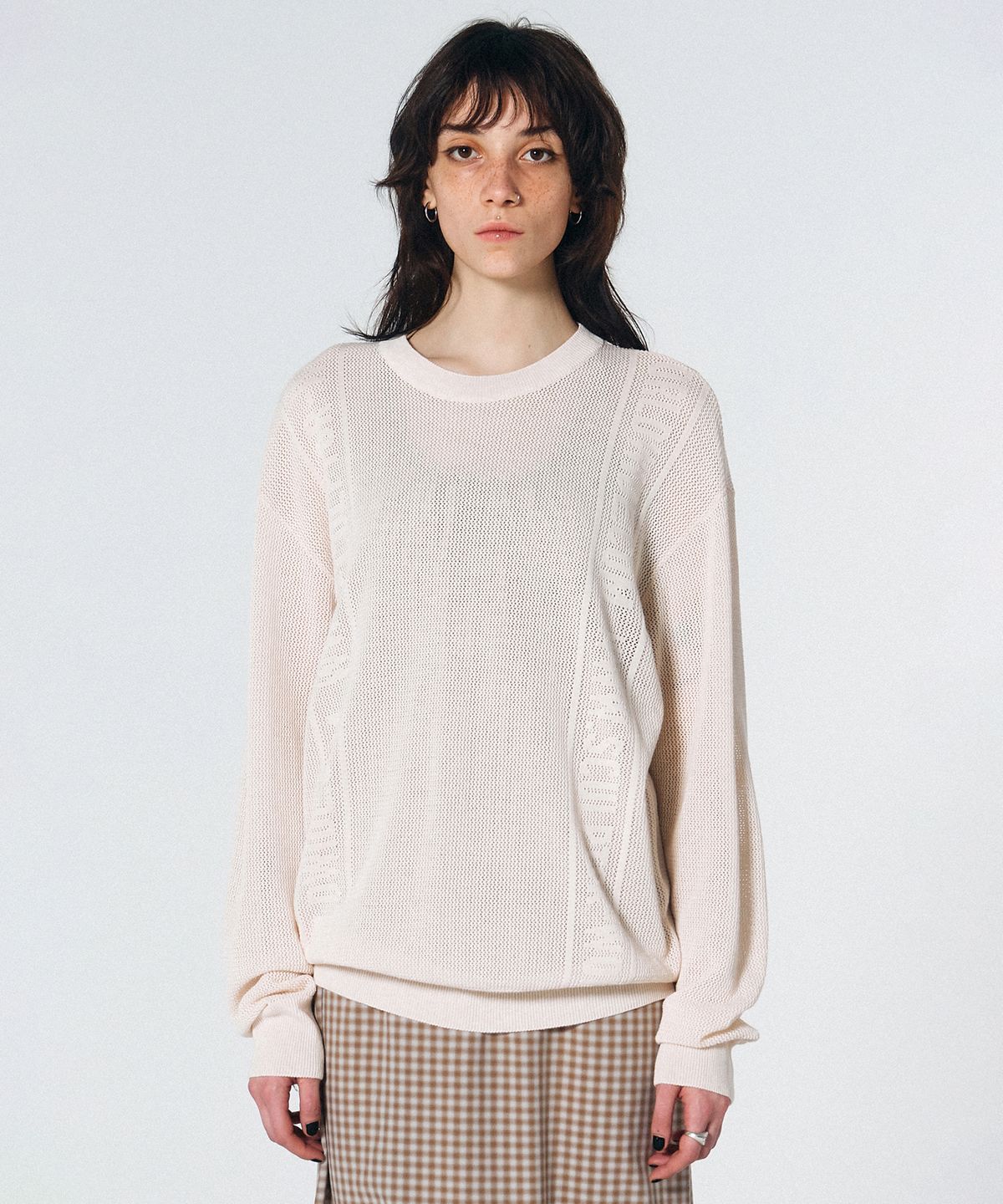 스컬프터(SCULPTOR) Striped Mesh Sweater Ivory