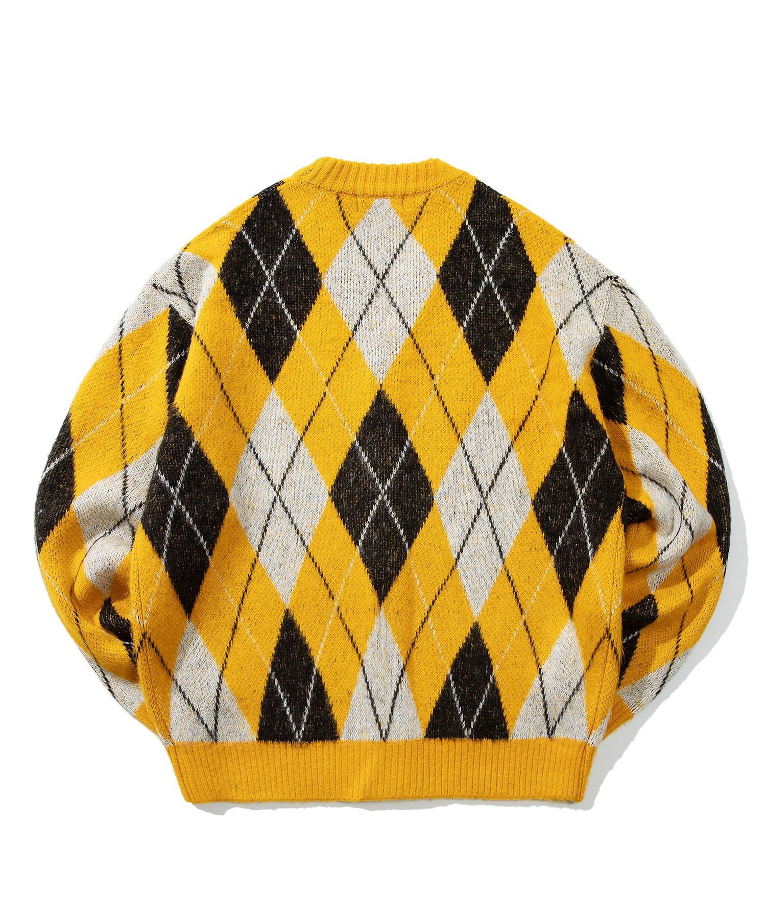 MASU REVERSED ARGYLE SWEATER(YELLOW) Argyle Sweater in Yellow