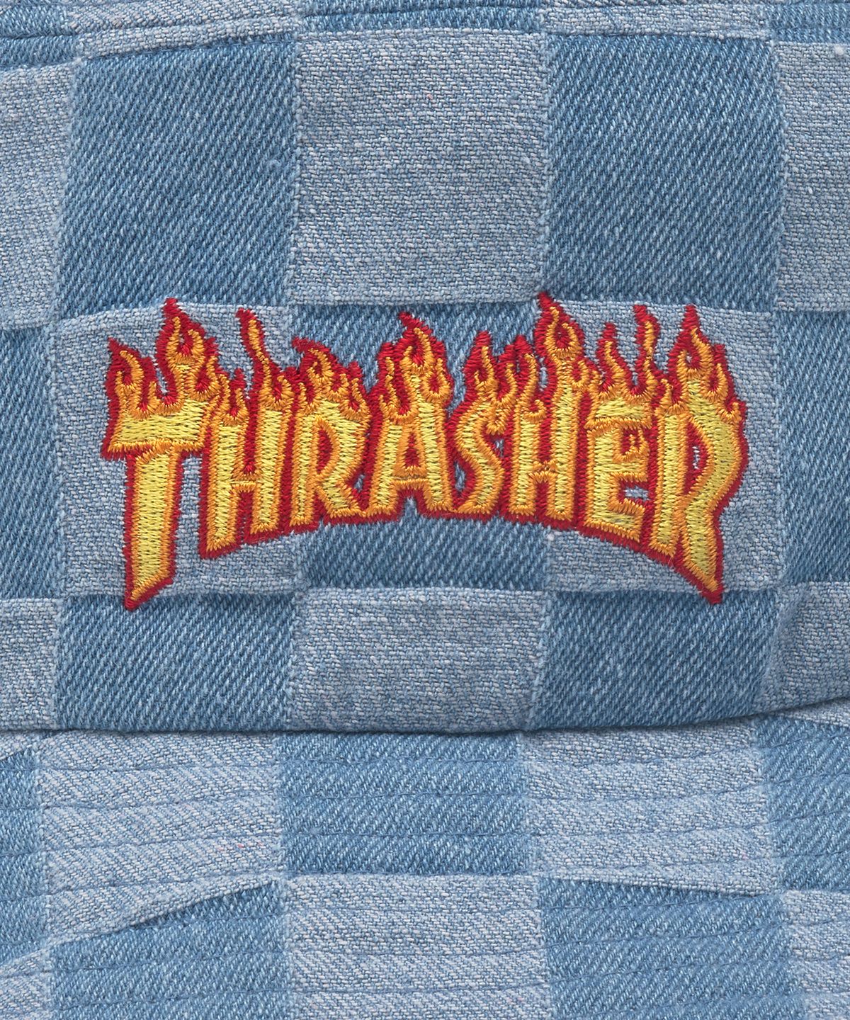 트레셔(THRASHER) 플레임 체커보드 데님 버킷햇 인디고
