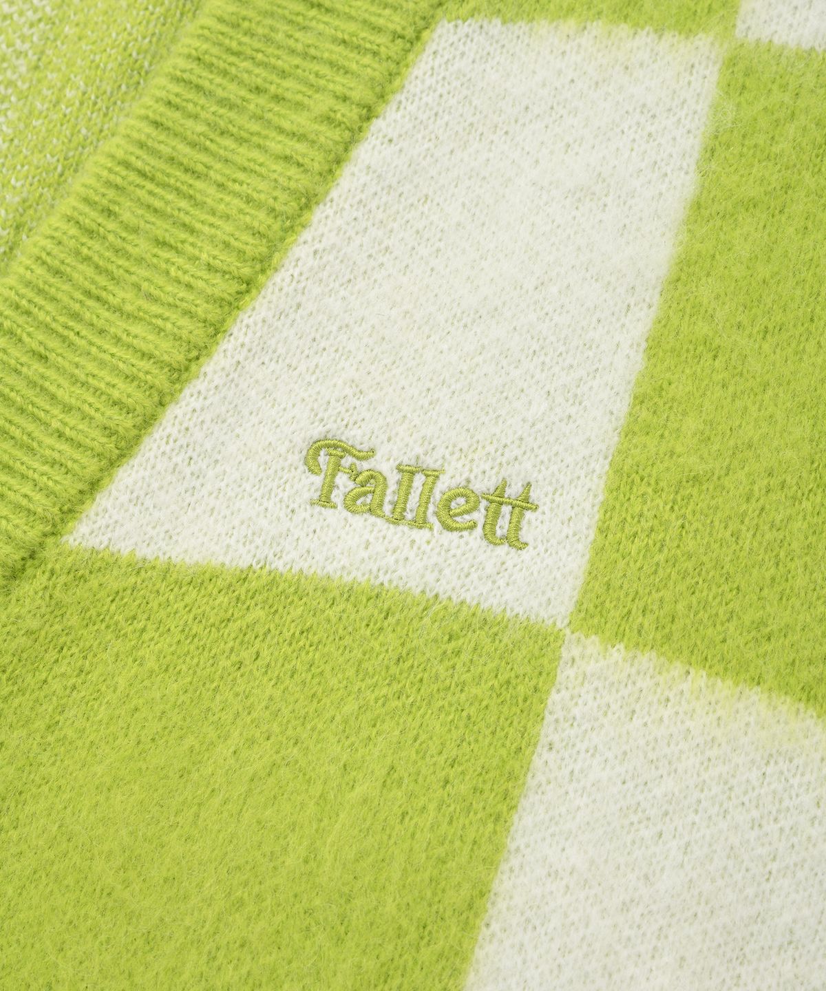 팔렛(FALLETT) 체커보드 니트 가디건 라임그린