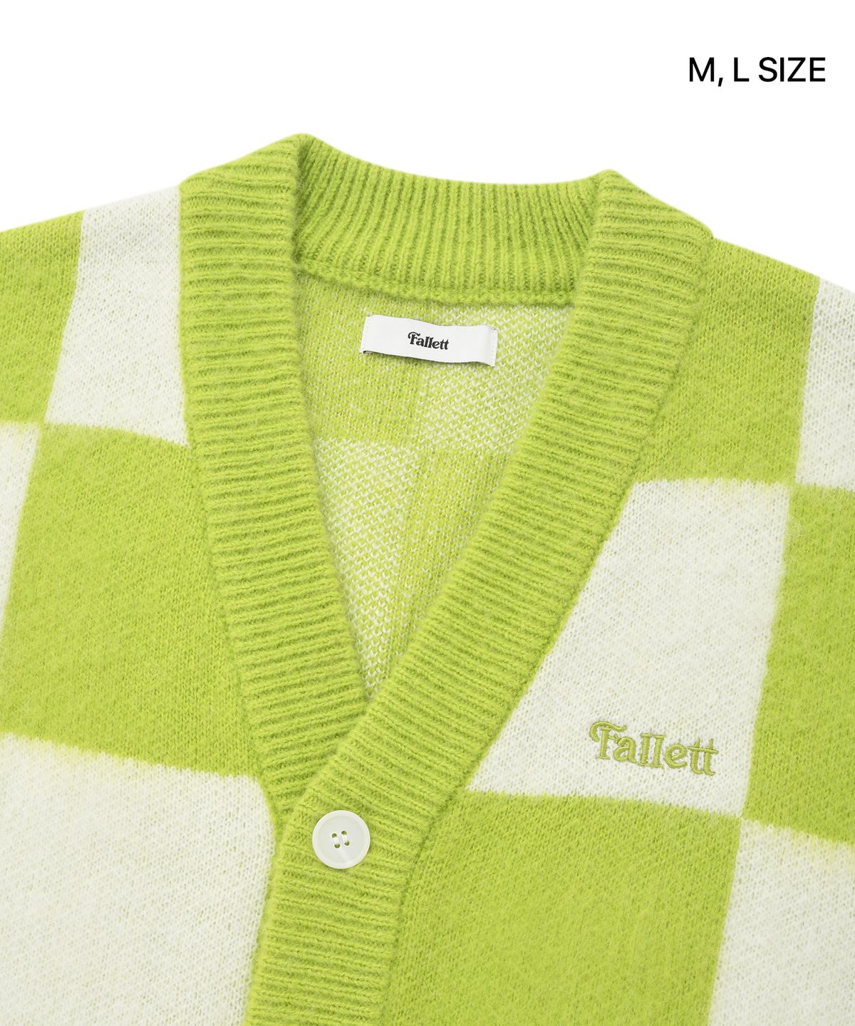 팔렛(FALLETT) 체커보드 니트 가디건 라임그린
